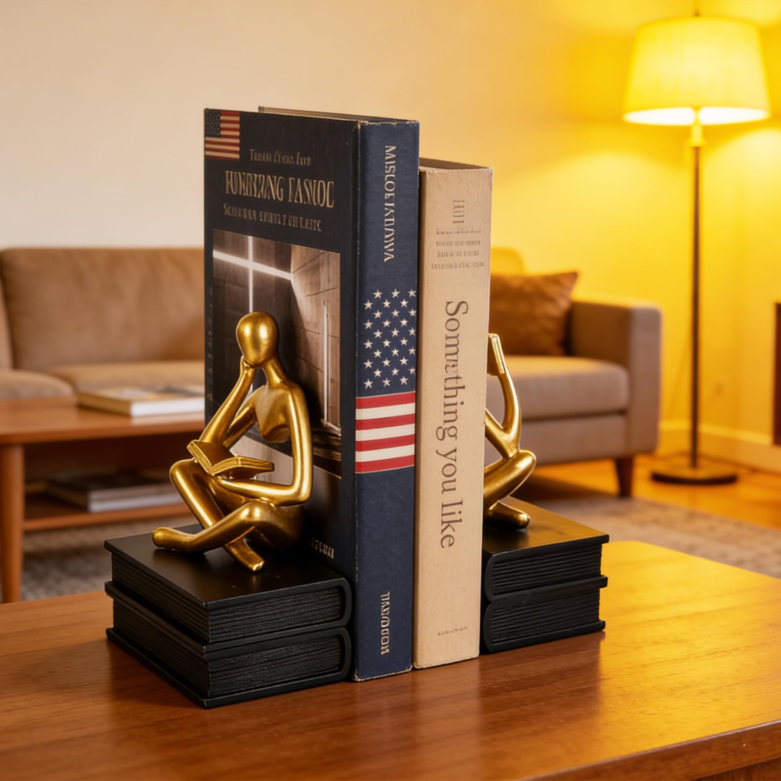 Reading Thinker - Fermalibri a forma di statua per mensole, fermalibri decorativi per amanti dei libri, fermalibri unici per casa, ufficio e decorazione per scaffali
