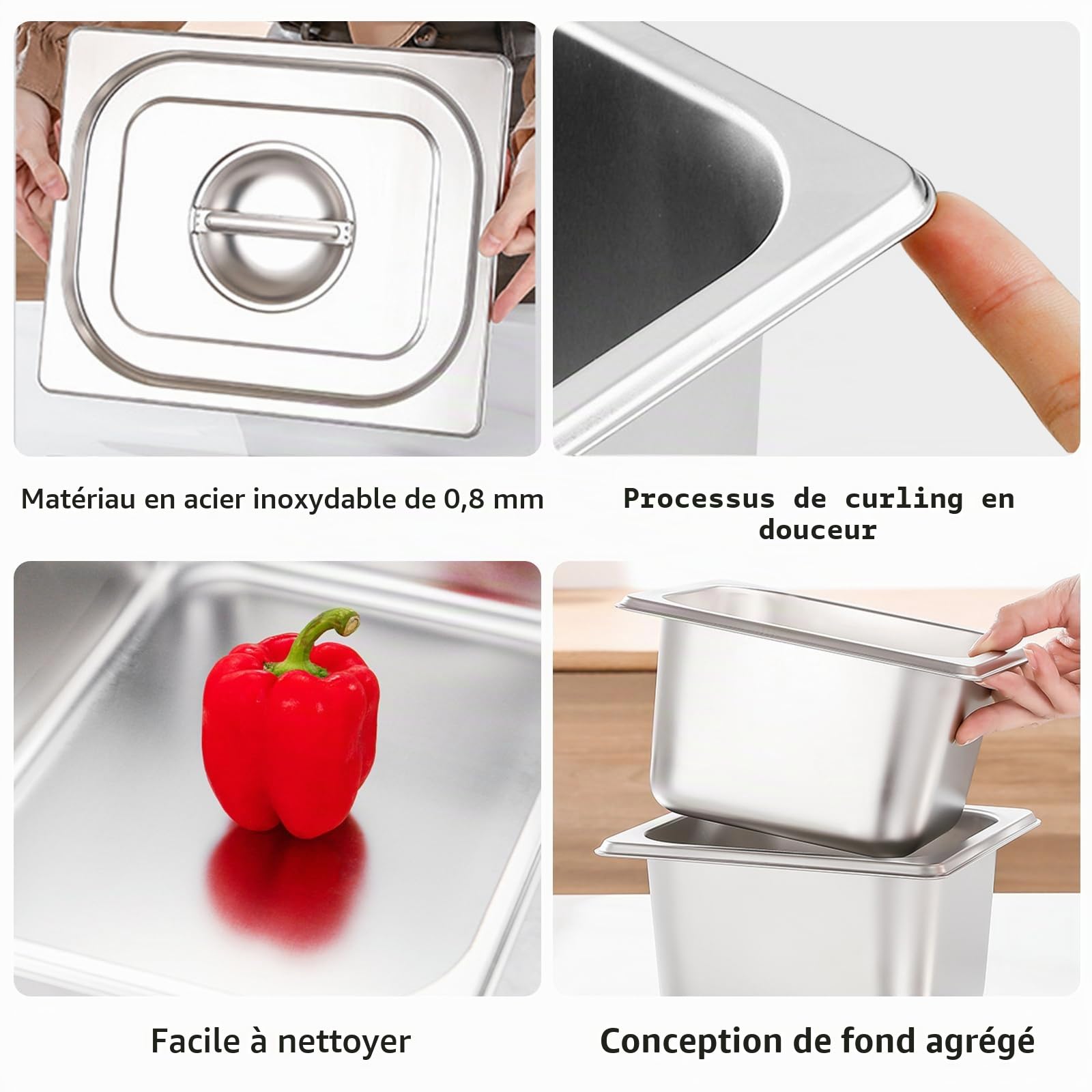 PORFOYO 3 Pièces Récipients En Acier Inoxydable, Bac Inox Alimentaire 17,2X16,2X10cm, Plat Four Rectangulaire, Plats À Four En Acier Inoxydable, Plat Inox Rectangulaire Avec Couvercle
