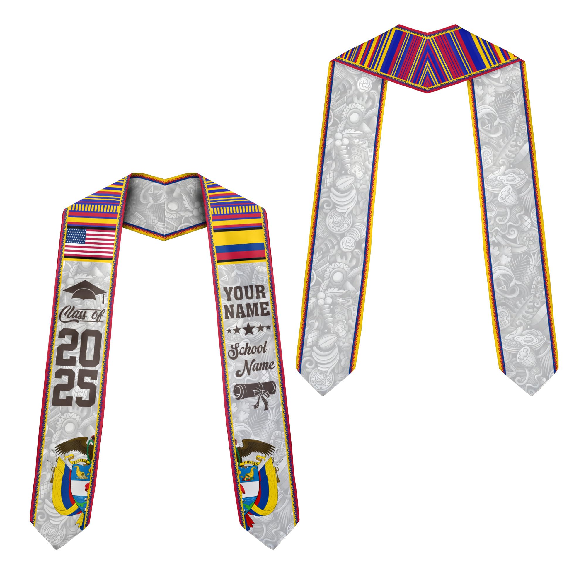 MonkeyVan Colombians Graduation Sash, Custom Colombians American Flag Graduation Sash 2025, Colombia Graduation Stole Clb6