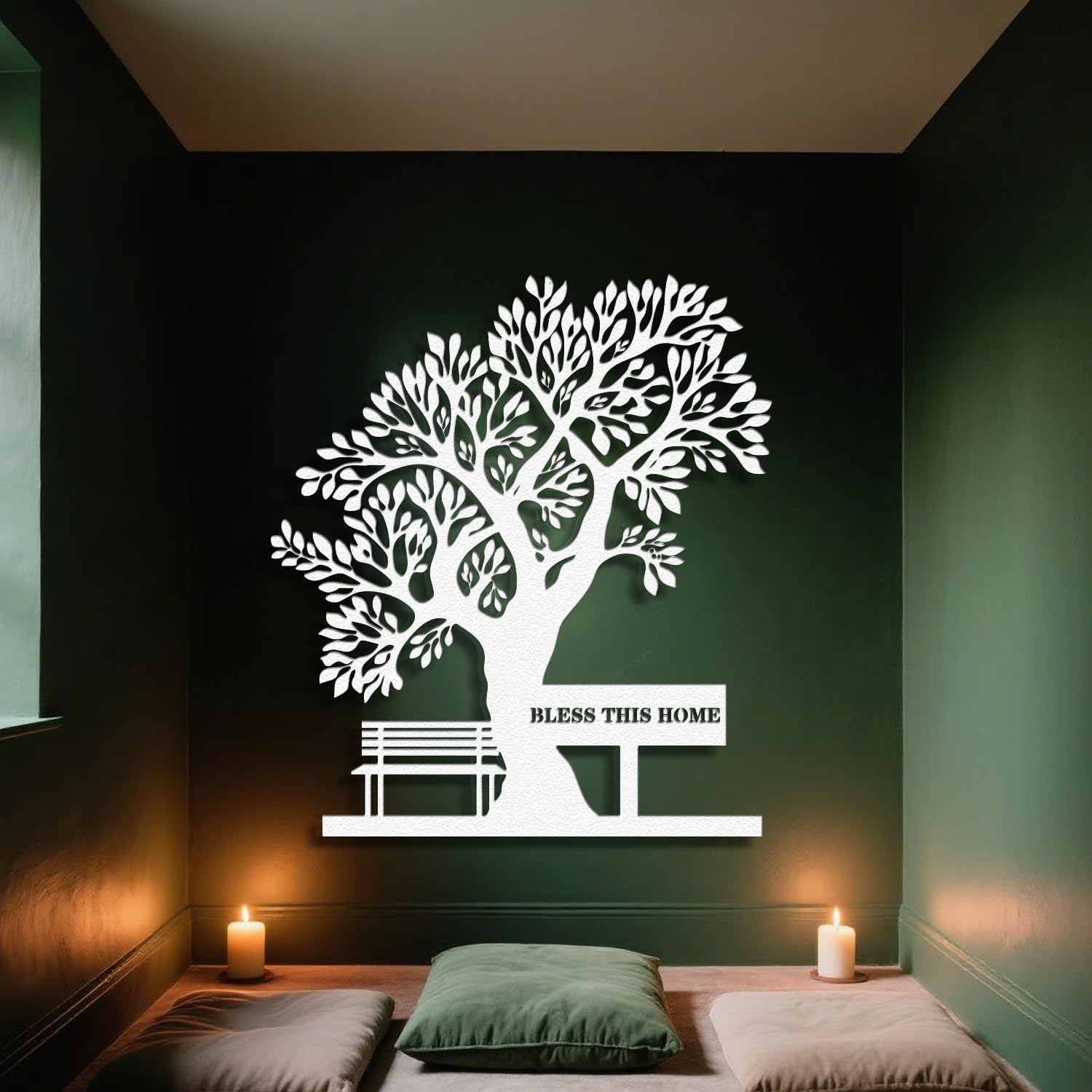 Silhouette de maison Arbre Gardien art moderne minimaliste en métal durable