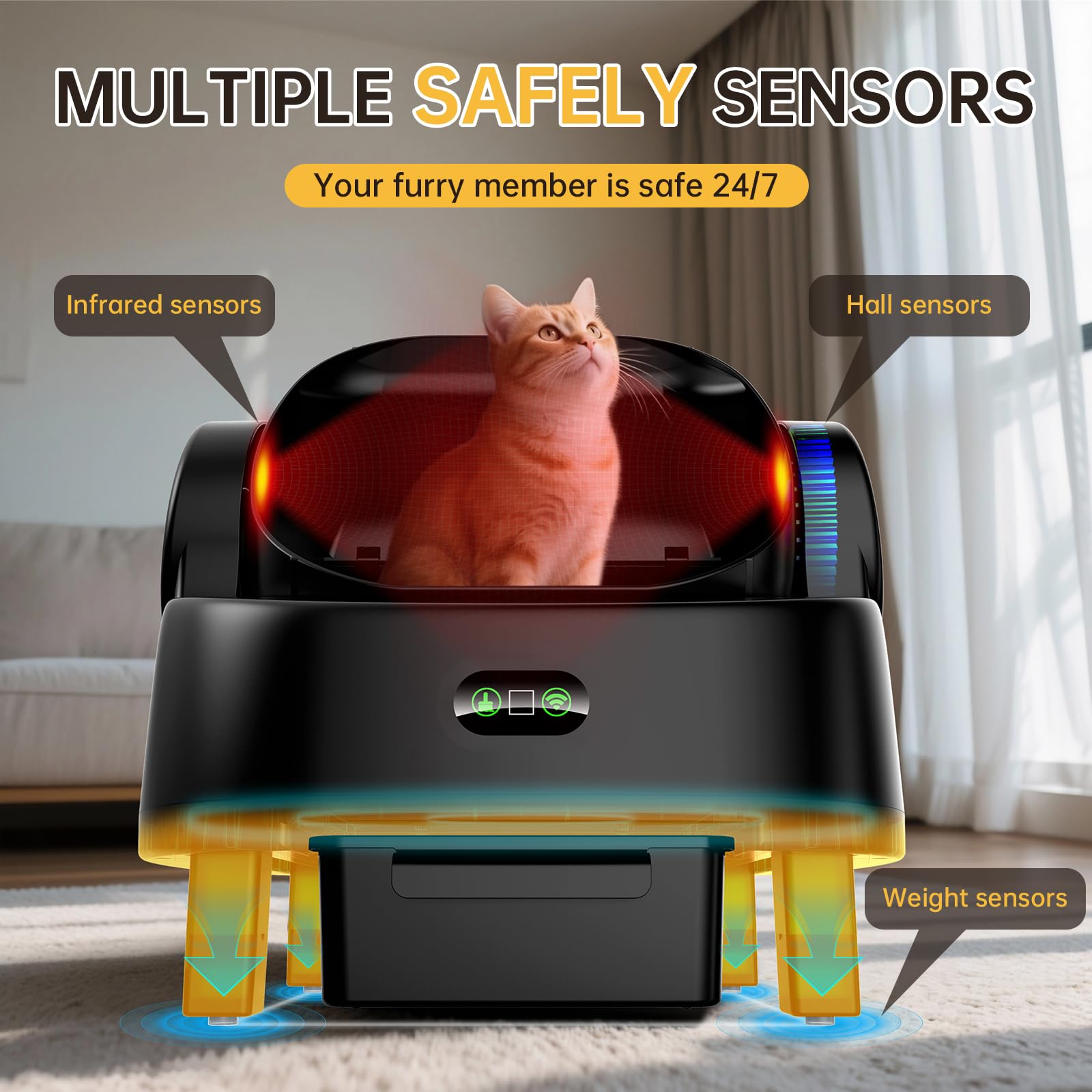 Automatic Cat Litter Box, Electric Large Open-Top Self Cleaning Litter Box for Multiple Cats, Smart APP Control, Multiple Safety Sensors, 1 Rolls Bags & 1 Mat, Arenero para Gatos Autolimpiable