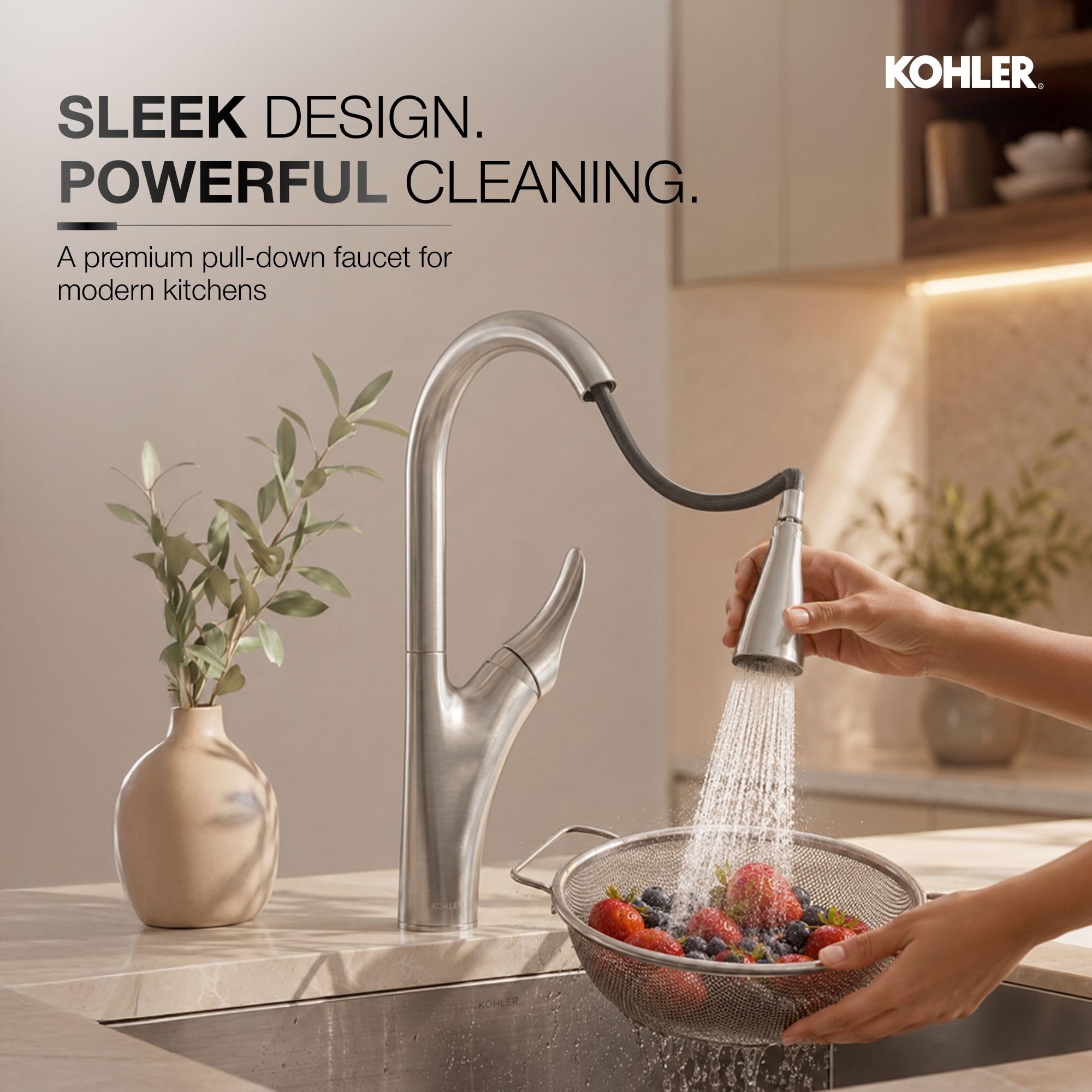 Kohler Emile 26448IN-4-VS Metal Pull-Down Sprayer Kitchen Faucet, Sweep Spray with Multi-function Docking Spray Head Technology (Vibrant Stainless Steel Finish) 1
