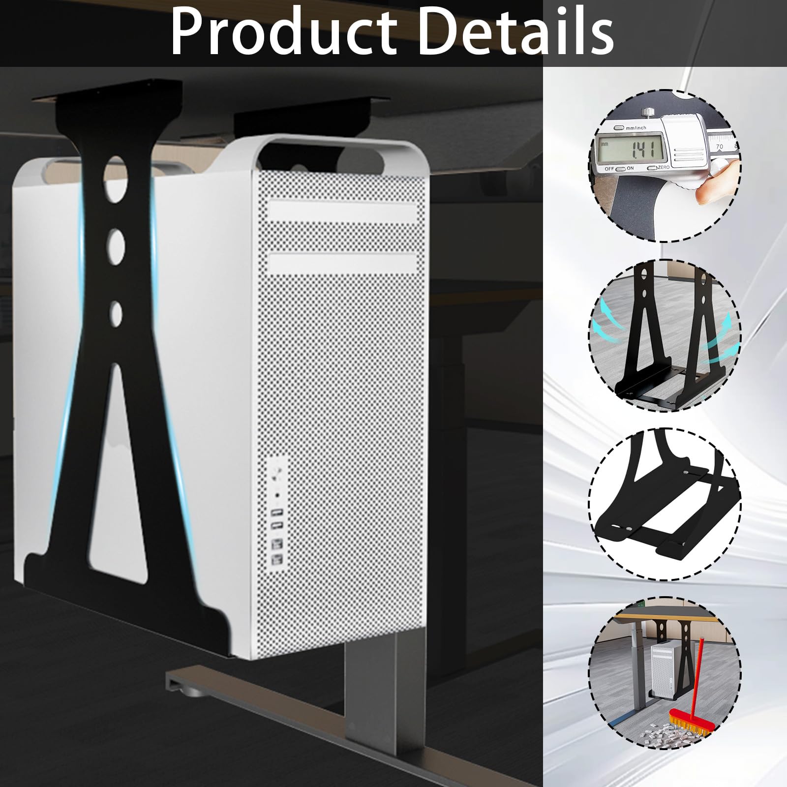 Soporte para Pc Acero Inoxidable, Soporte Negro para Pc Debajo del Escritorio Ancho Ajustable De 15 A 25 Cm Capacidad De hasta 30 Kg para La MayoríA De Los Anfitriones