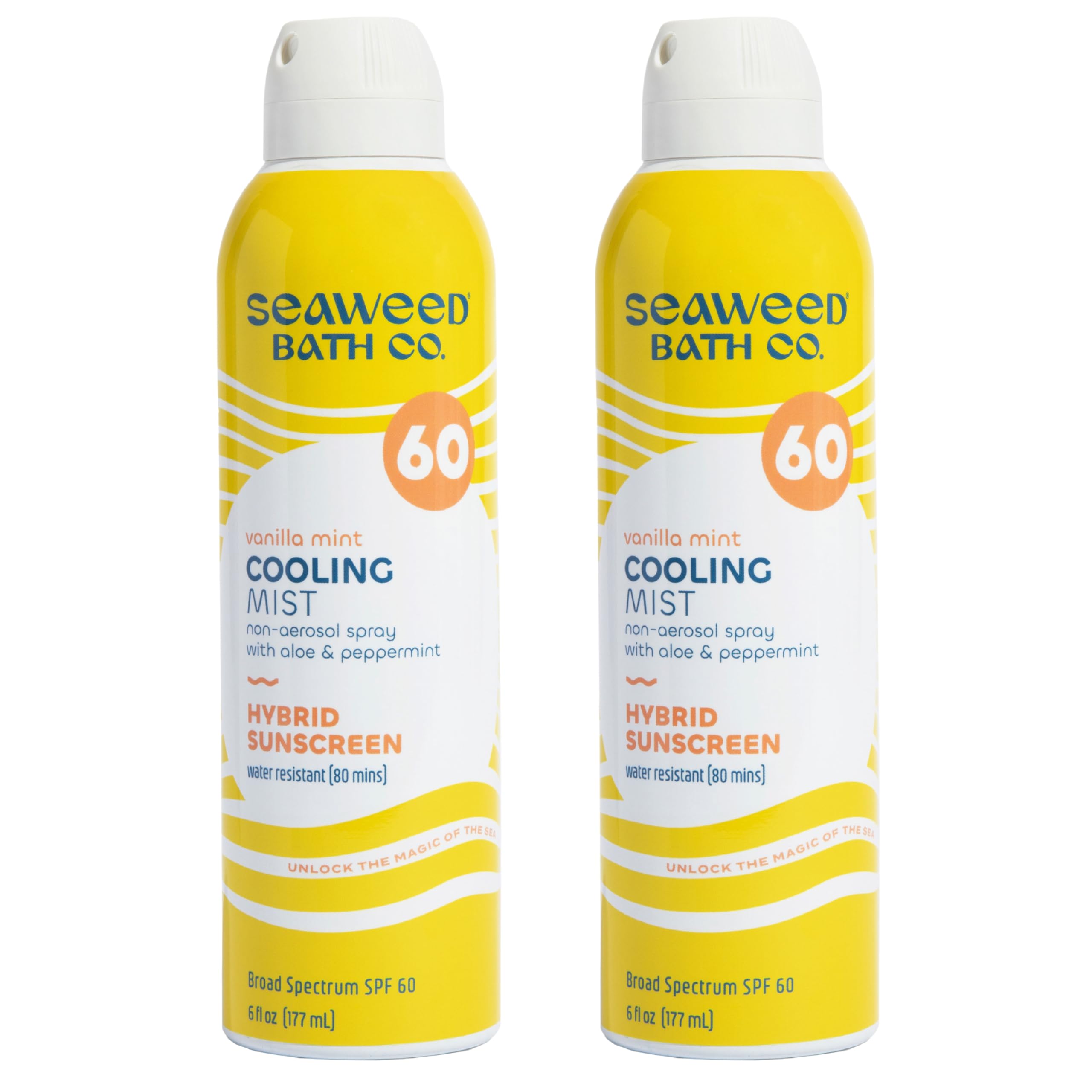Seaweed Bath Co Cooling Mist SPF 60 Sport Broad Spectrum Hybrid Sunscreen Spray 6 Ounce Pack of 2