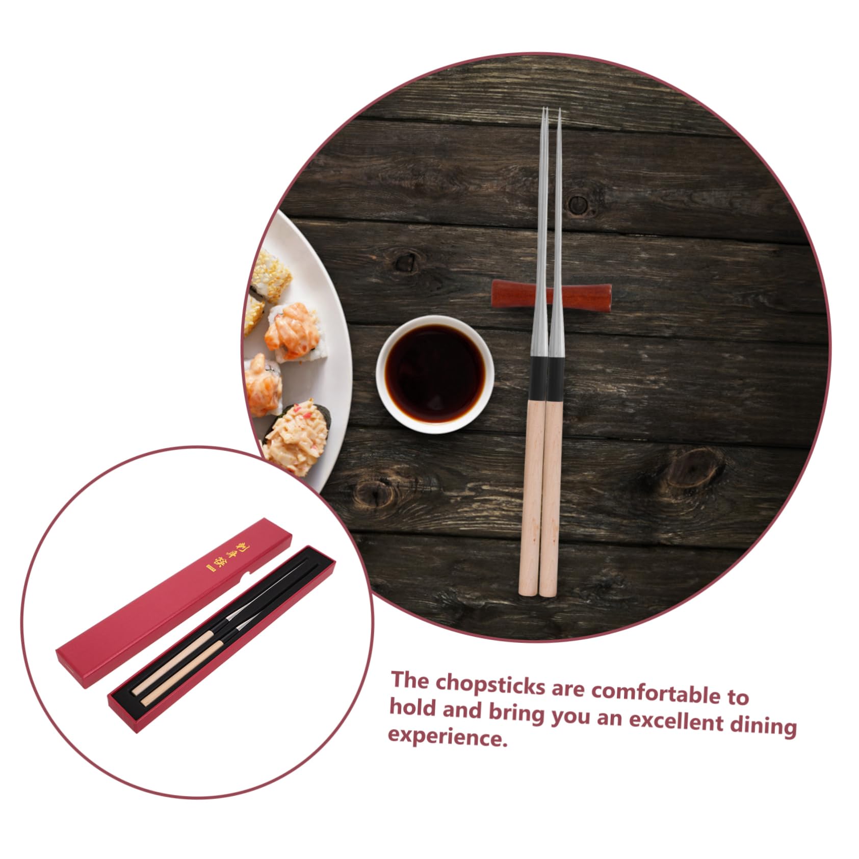 HEALLILY Palillos Japoneses de Acero Inoxidable y Madera, Punta Puntiaguda, Largos para Cocinar y Evitar Quemaduras, Paquete de 2 para Restaurante Japonés y Cocina