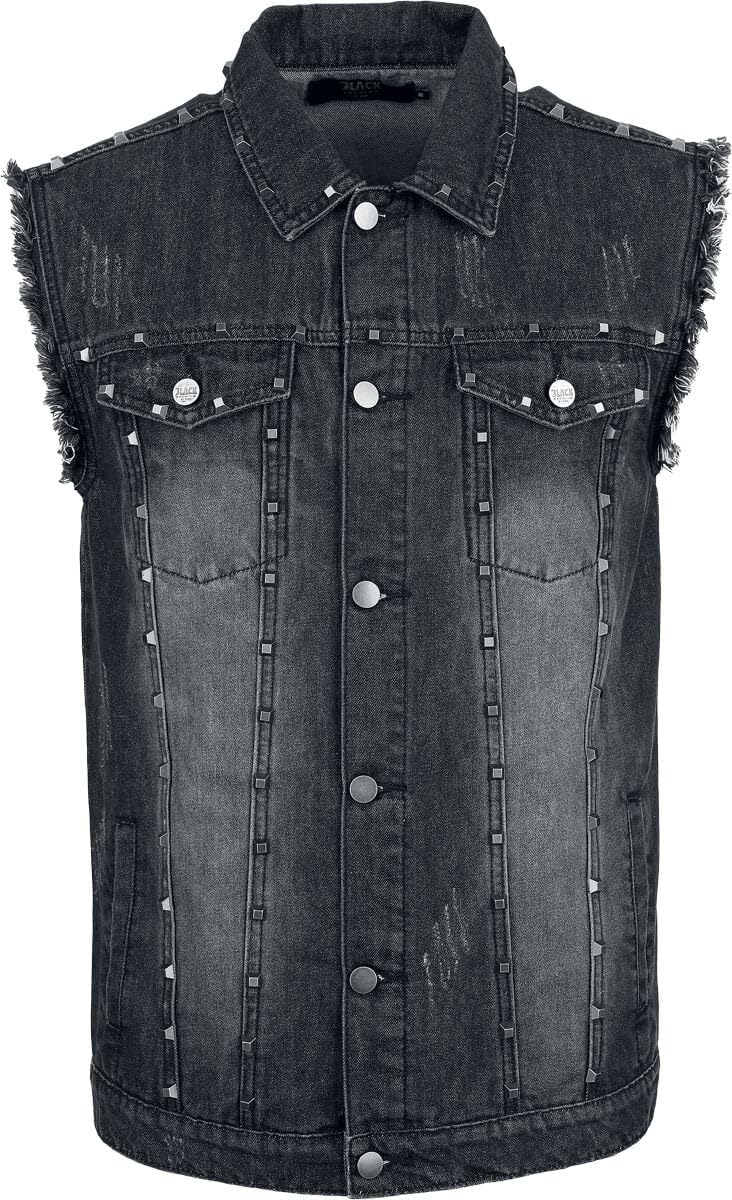 Black Premium by EMP Herren schwarze Weste mit Pyramidennieten im Used-Look