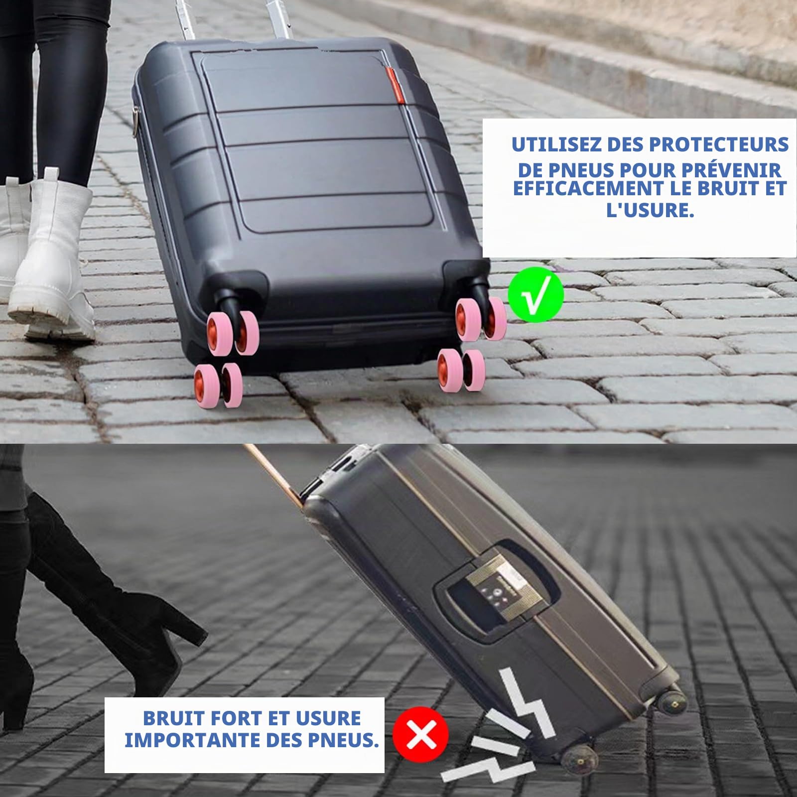 16Pièces Lumineux Protection Roue Valise, Silicone Protege Roulette Valise, Housses de Protection de Roue de Bagage Réduction du Bruit, Couvre-Roues de Bagage pour Valise Absorption des Chocs