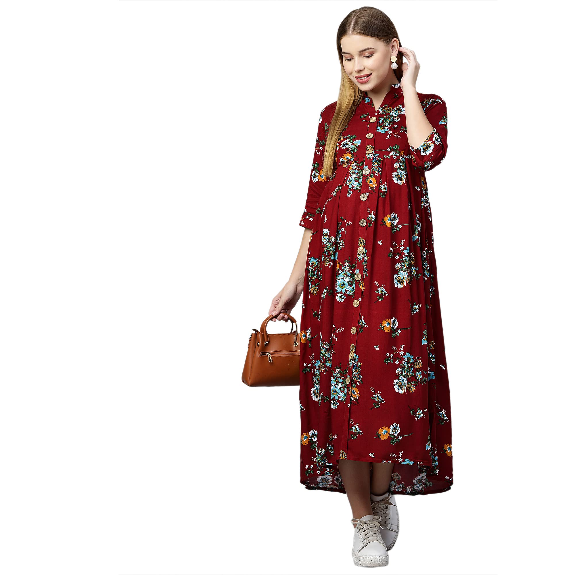Women's Rayon Maternity Dress/Pregnancy Dress/Easy Breast Feeding/Breastfeeding Dress/Western Dress with Zippers for Nursing Pre and Post Pregnancy-image-35