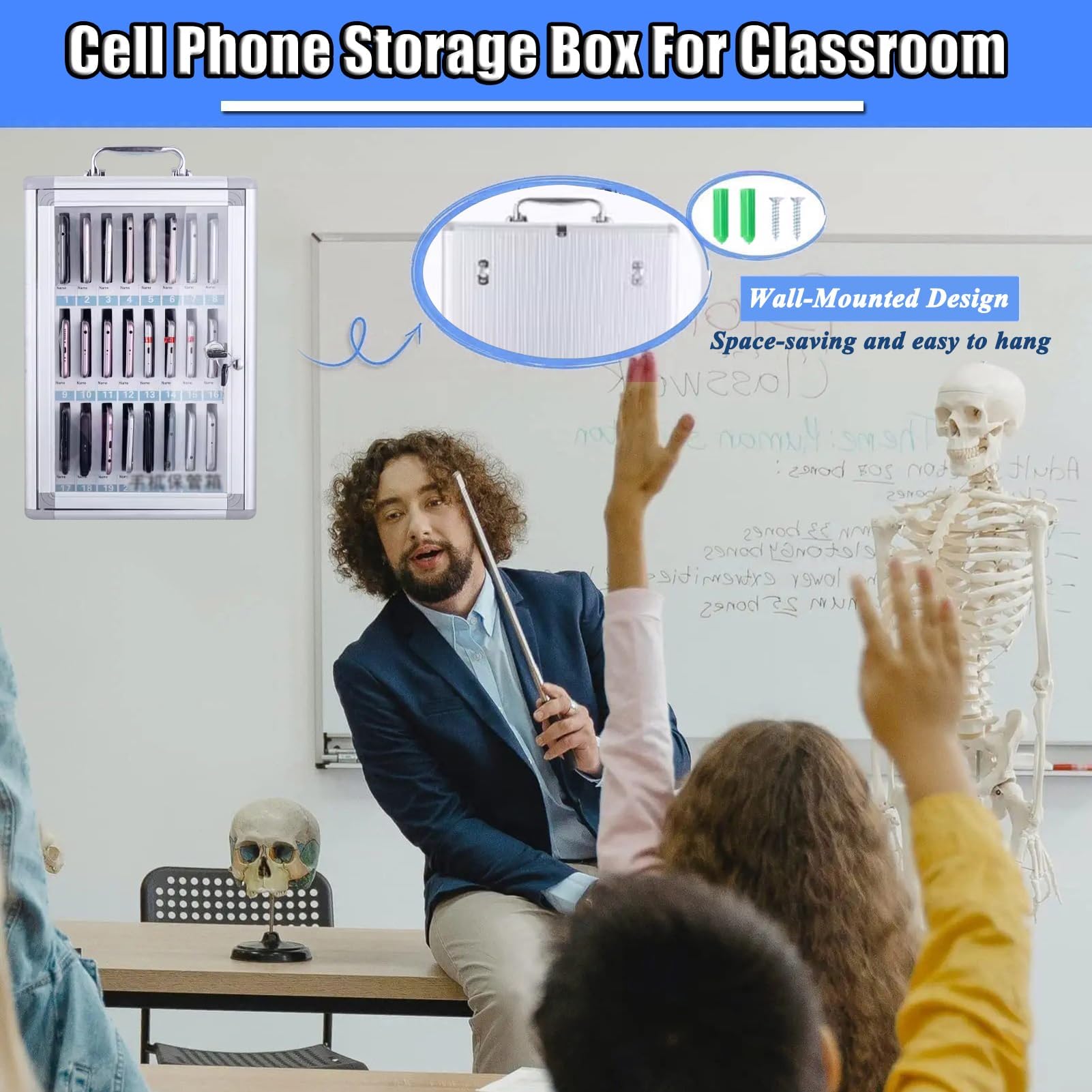 Handy Safe Schule handybox 12/24/36/48/60 Bits Handy-Safe schließfächer Transparente Tür-Aufbewahrungsschränke Geeignet Geeignet für die Schulfabrikleitung (Silberfarbe, 36bits)