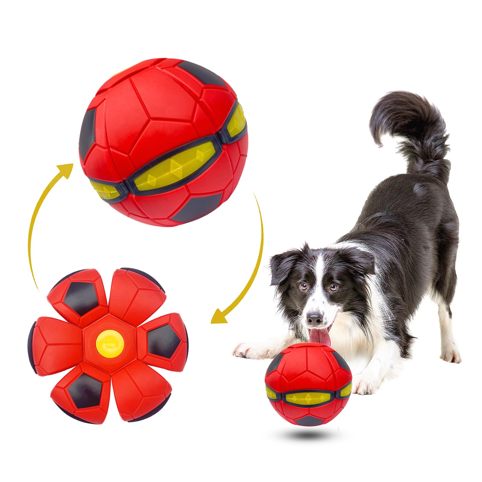 LITTLE GUY Dog Soccer Toy Ball 2023 Magic Saucer Ball for Dogs,Durable Stomp Ball Pet Decompression Interactive Sports Toy Indoor Outdoor Doggies UFO Foot Ball Puppies (One Size, Red)