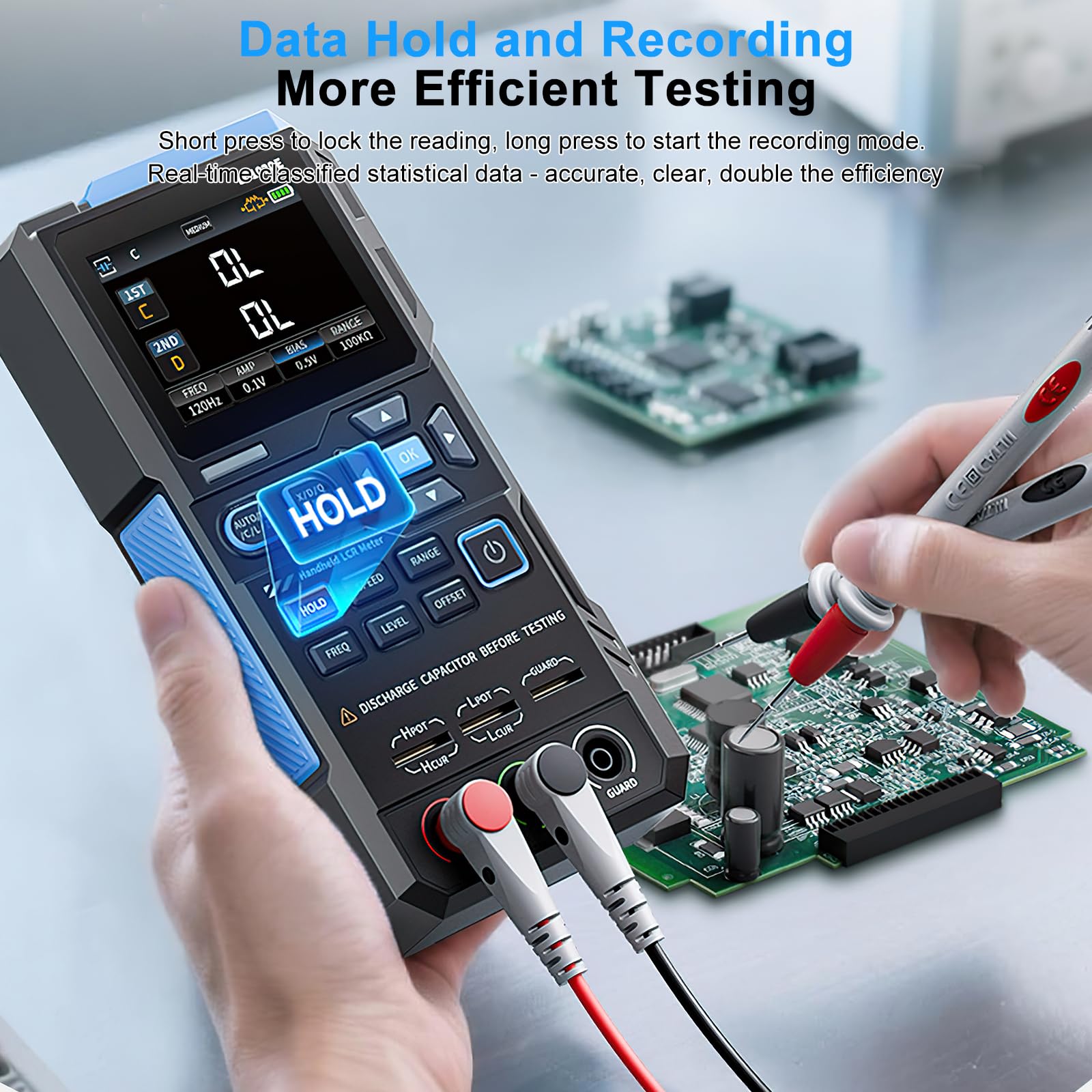 LCR Messgerät, LCR-Meter Digitalbrücke Einstellbare Frequenz 100 Hz -100 kHz ESR Tester LCR Meter mit LCD-Display für Widerstandskapazität Induktivität Messung