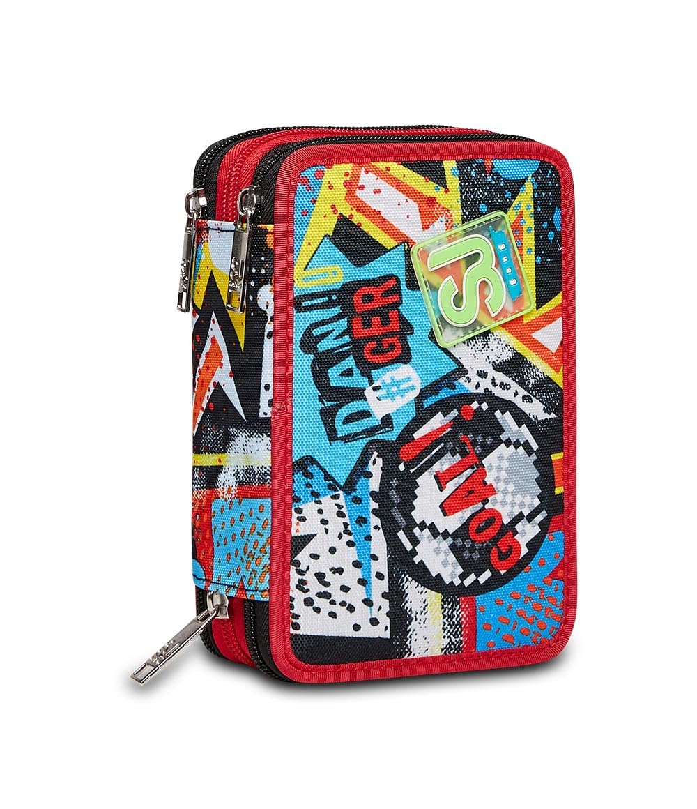 SJ Gang Trousse Scolaire 3 Zip, FIREGOAL, Multicolore – Équipé de Crayons, feutres etc.., Porte-Stylo Scolaire Enfant, Multicolore, Taglia Unica, école