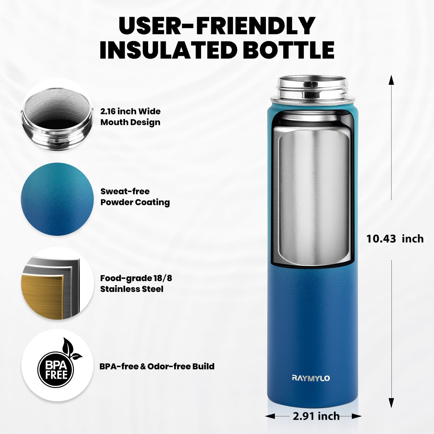 Insulated Water Bottle 24oz, Triple Wall Vacuum Stainless Steel (Cold for 48 Hrs, Hot for 24Hrs), Leak Proof & Non-BPA, 24oz Hydro Water Flask with Paracord Handle & Straw Spout Lids - Image 4
