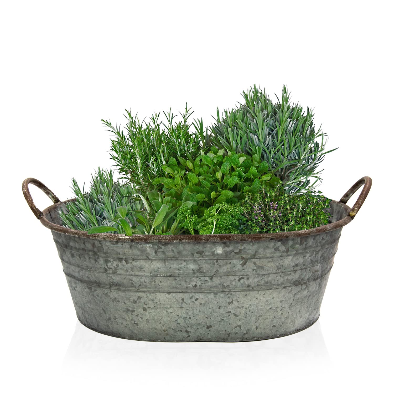 Ocynkowana wanna – miska do sadzenia roślin – dekoracja ogrodowa na zewnątrz – wanna wodna, mini staw, dekoracja na balkon (48 cm)