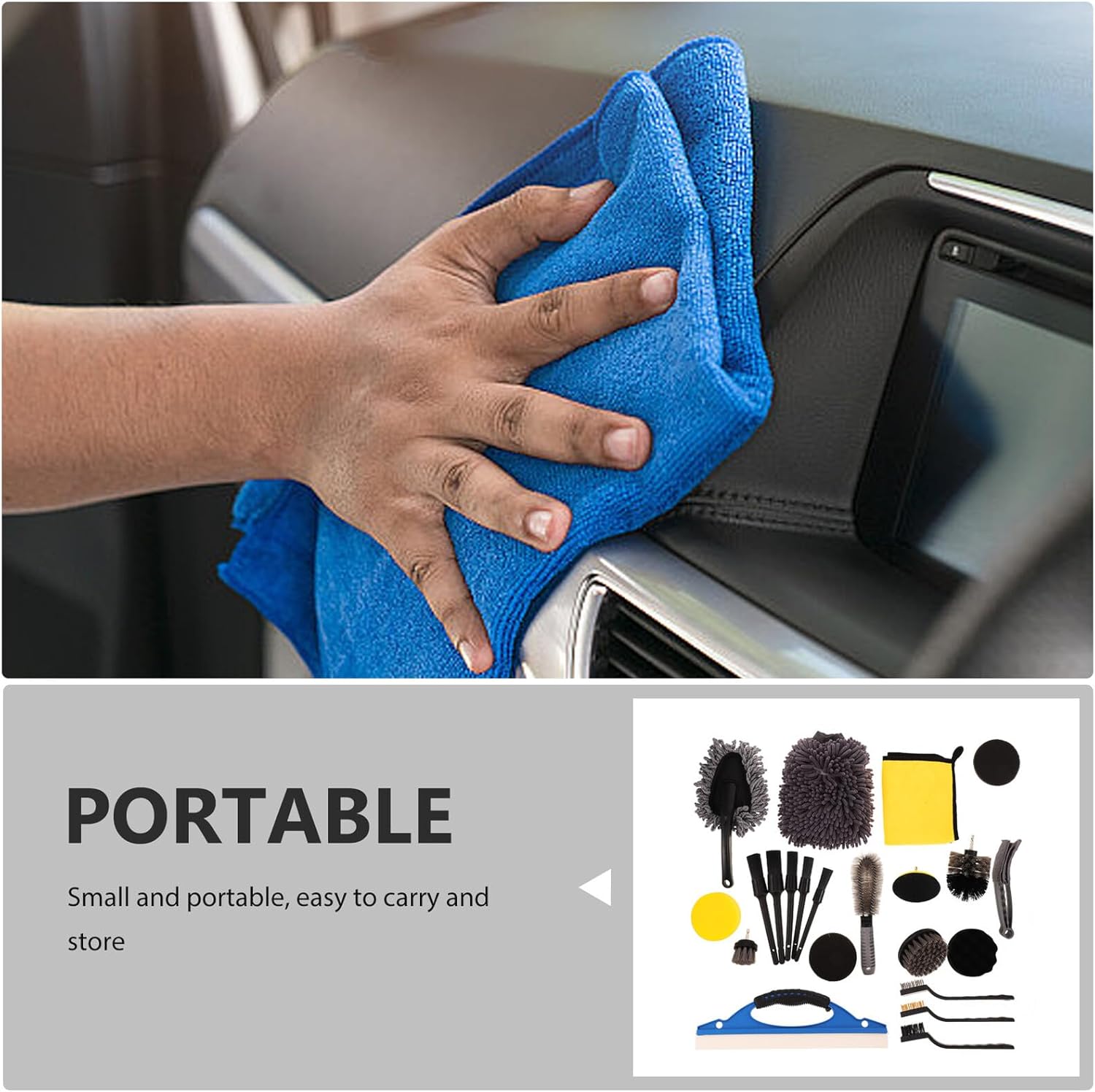 23pcs Car Cleaning Set with Wheel Cleaner Brush and Interior Duster, Multi-Function Car Detailing Kit for Exterior Wheels and Interior Surfaces, Automotive Cleaning Tools