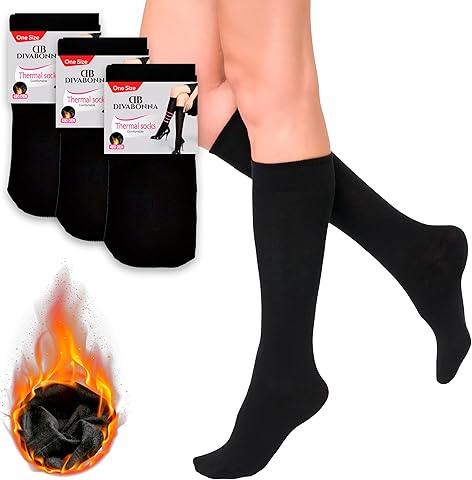 3 Pares Medias Térmicas hasta la Rodilla - Calcetines Térmicos Mujer Altos tipo Media con Suave Afelpado Interior - 480 DEN - Cálidas y Confortables
