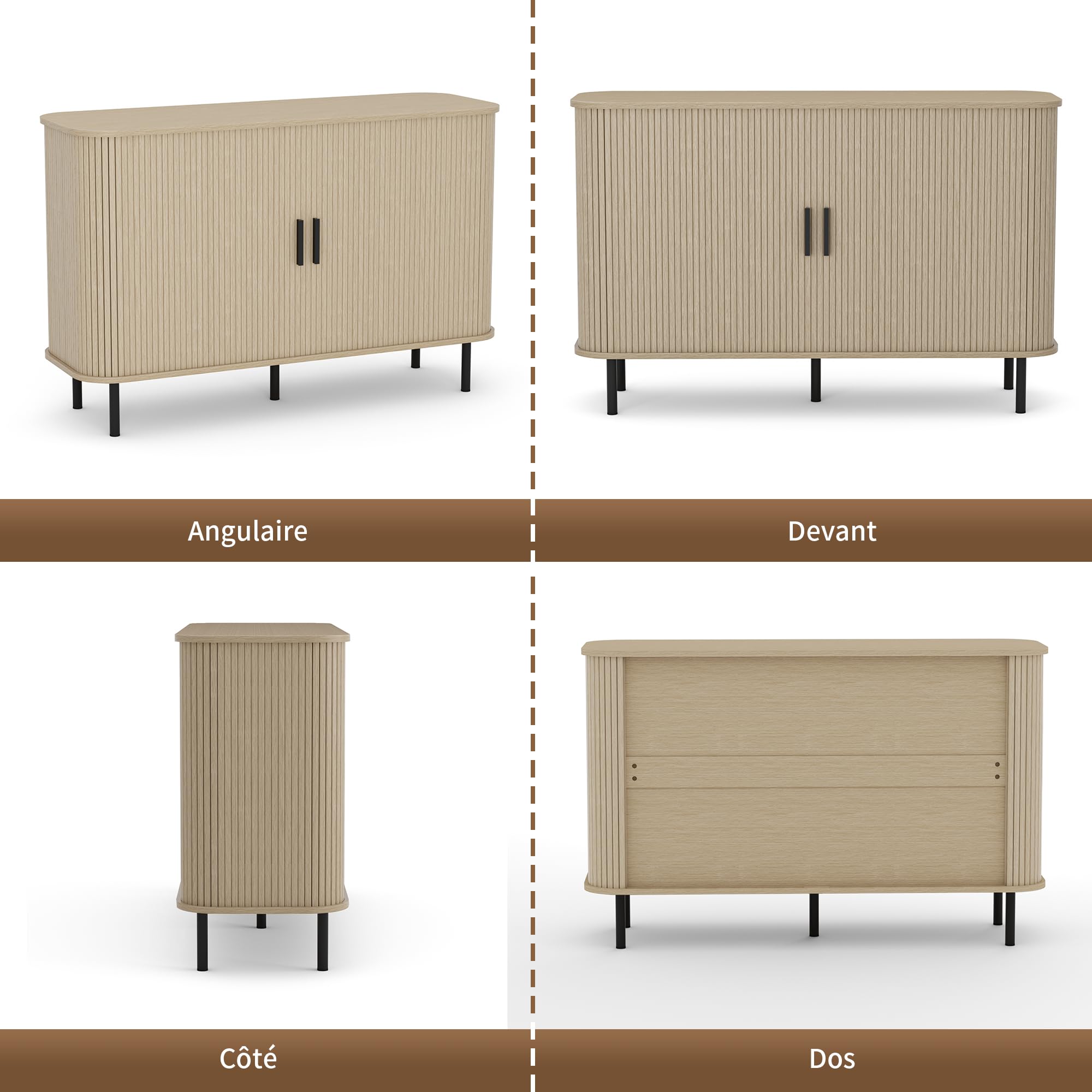 BonVache Armoire de boîtier, Armoire de Stockage Buffet, Armoire de Cuisine avec Porte coulissante Tambour, unité de Stockage pour Salon Maison Salle à Manger Moderne, Beige