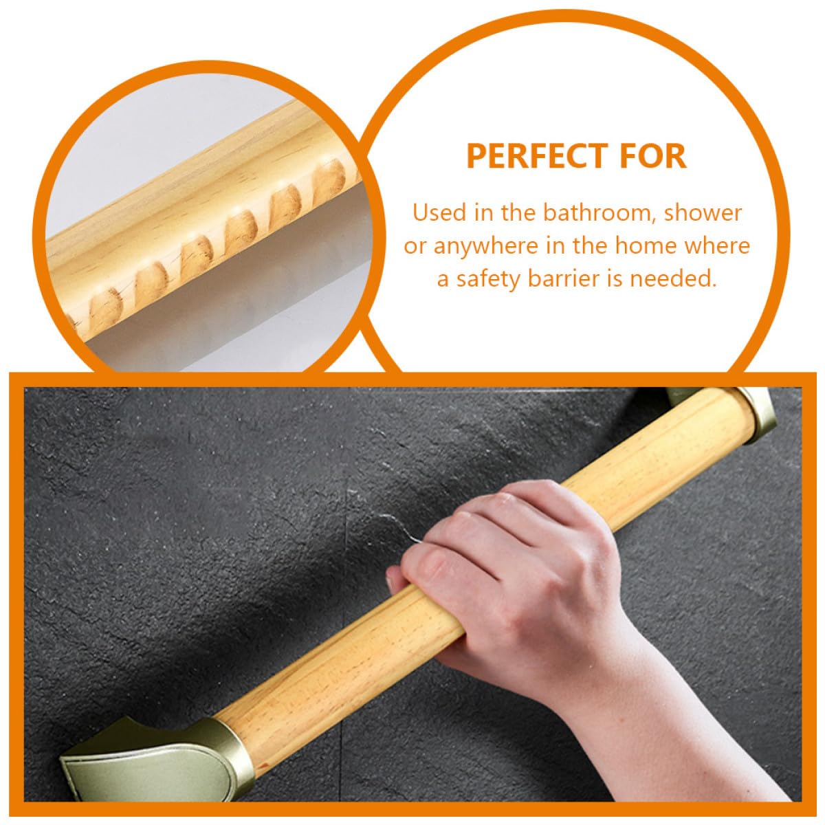 Cabilock Pasamanos Multifuncional de Aluminio de Baño Antideslizante de Aleación Madera, Barra de Apoyo Seguridad para Ducha Hogar