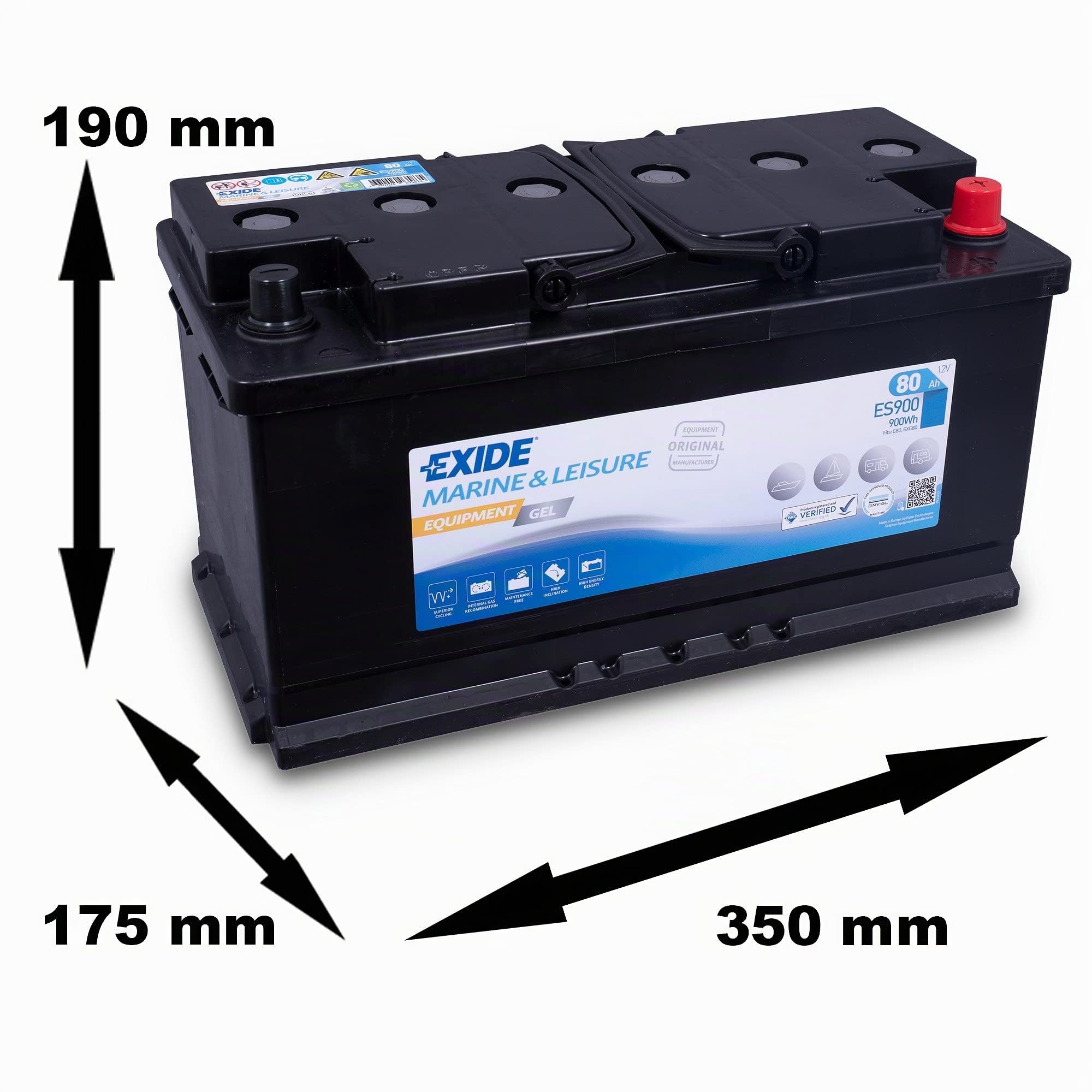 EXIDE ES900 Equipment GEL Starterbatterie 80Ah 12V 540A Gel Kompatibel mit OPEL ZAFIRA B A05 INSIGNIA Caravan, VW SHARAN 7N1, 7N2, BMW 3 Limousine F30, F80, SEAT Alhambra 710, 711 | OPEL ZAFIRA B A05 INSIGNIA Caravan, VW SHARAN 7N1, 7N2, BMW 3 Limousine F