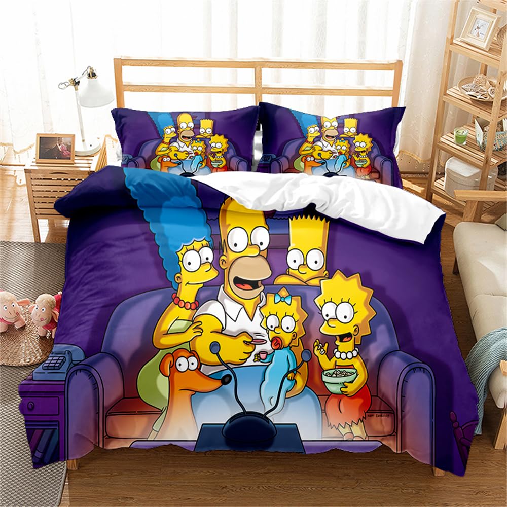 Ste-X Simpson 05 Duvet Cover The Simpsons And 2 Pillowcases 80X80 Cm 100% Cotton 57 Thread Count Oekotex Certified Natural Travel (,200X200cm(Double))