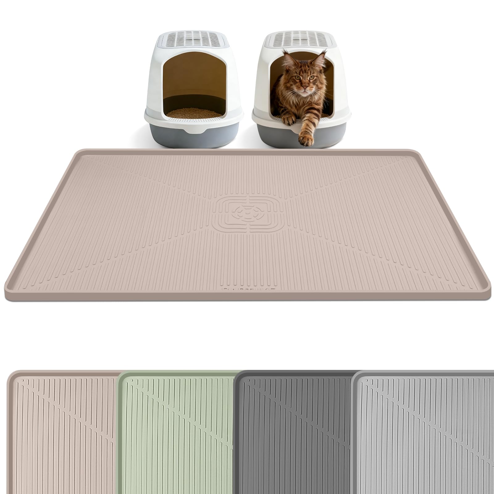 Bartuke Silicone Cat Litter Mat, 45" x 30" Extra Large Litter Trapping Mat for Litter Box, Leak-Proof, Non-Slip, Kitty Litter Mats with Soft Texture for Floor, Keeping The Floor Clean (Khaki)
