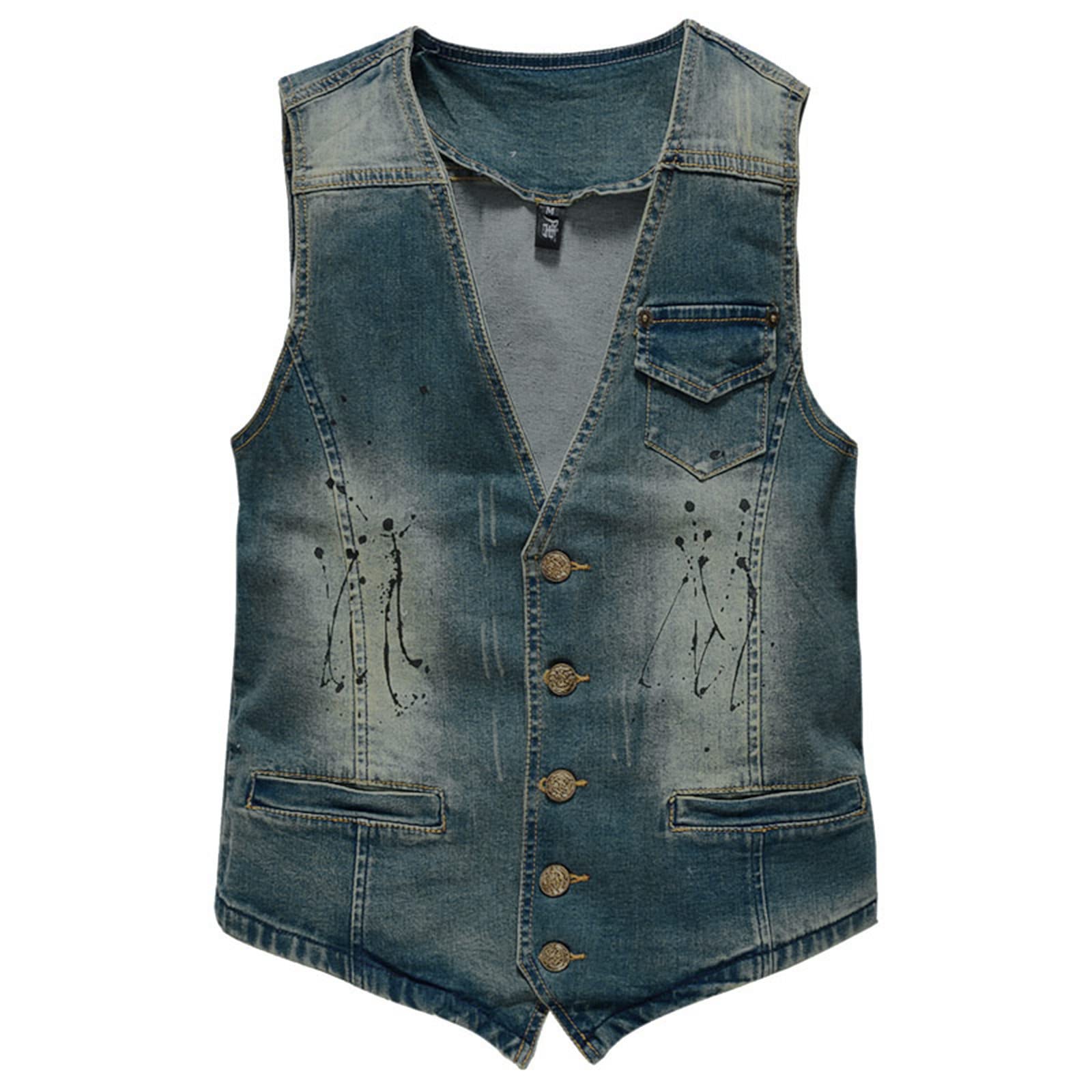 Gilet Jeans, Giacca Jeans Senza Maniche Uomo, Multi Tasche Giacca Giubbotto Smanicato Di Jeans Vintage Denim Vestibilità Slim Gilet Da Moto Gilet Multitasche Uomo Estivo Per Capispalla Fotografia Moto