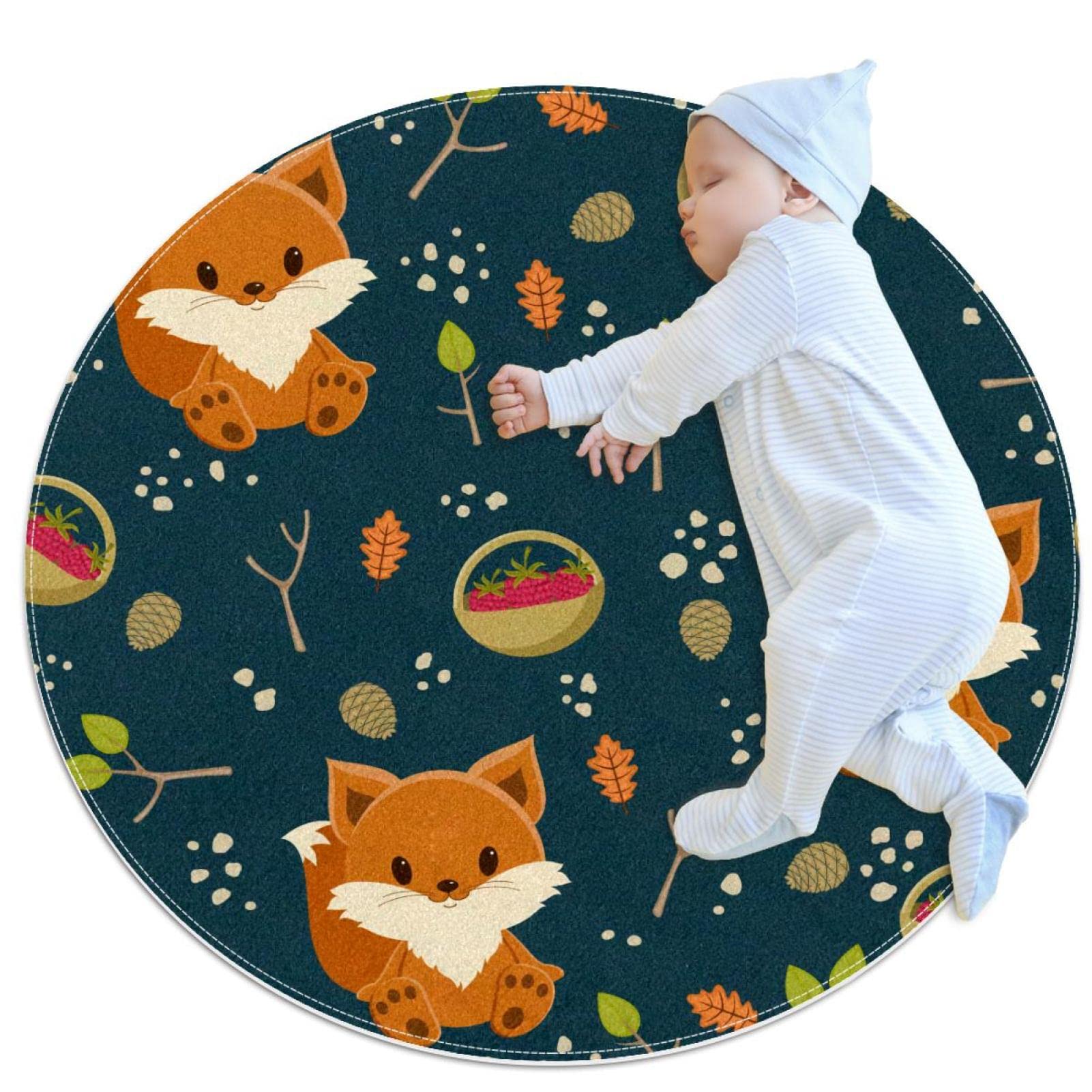 Tapis renard mignon rond JDEZ 100x100cm pour chambre et salon