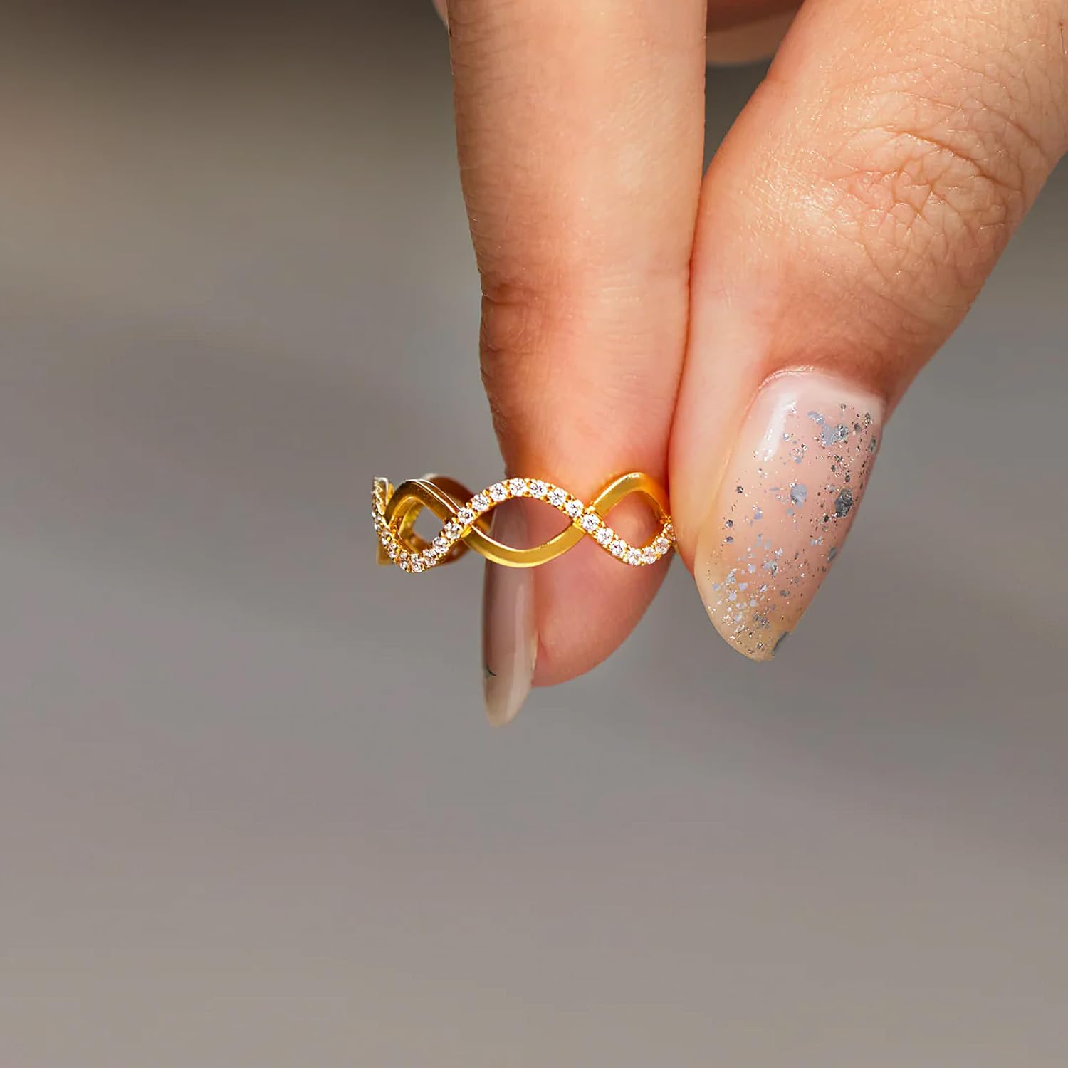 Wave Rings for Women, 925 Sterling Silver Infinity Knot Mother Daughter Friendship Ring 14K Gold Plated Cubic Zirconia Self Reminder Ring Birthday Mothers Day Gifts