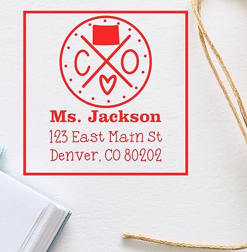 Miniatura 298 de Texas State Love - Sello de dirección cuadrado, uso con almohadilla de sellos, sello de correo de Texas, tamaño 1-5/8 pulgadas Manija