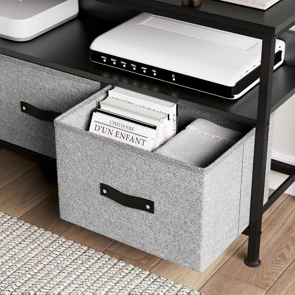 Schmales TV-Lowboard für Fernseher bis 50 Zoll，Media Konsole im Kommoden-Design mit Stauraum, Schubladen & offenen Ablagen, Entertainment Center für Wohn-/Schlafzimmer, Schwarz (Black woodblock print)