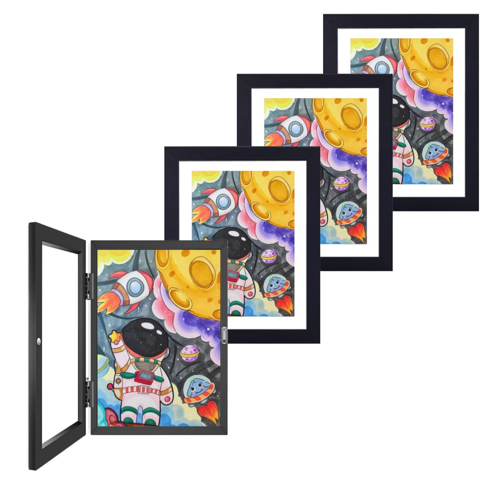 Jevuoyee 10x12.5 Kids Artwork Frames Changeable 4 Packs, Kids Art Frames Front Opening Holds 50, Children Art Projects Kids Art Frames for Kids Art Display, Children Storage Frame