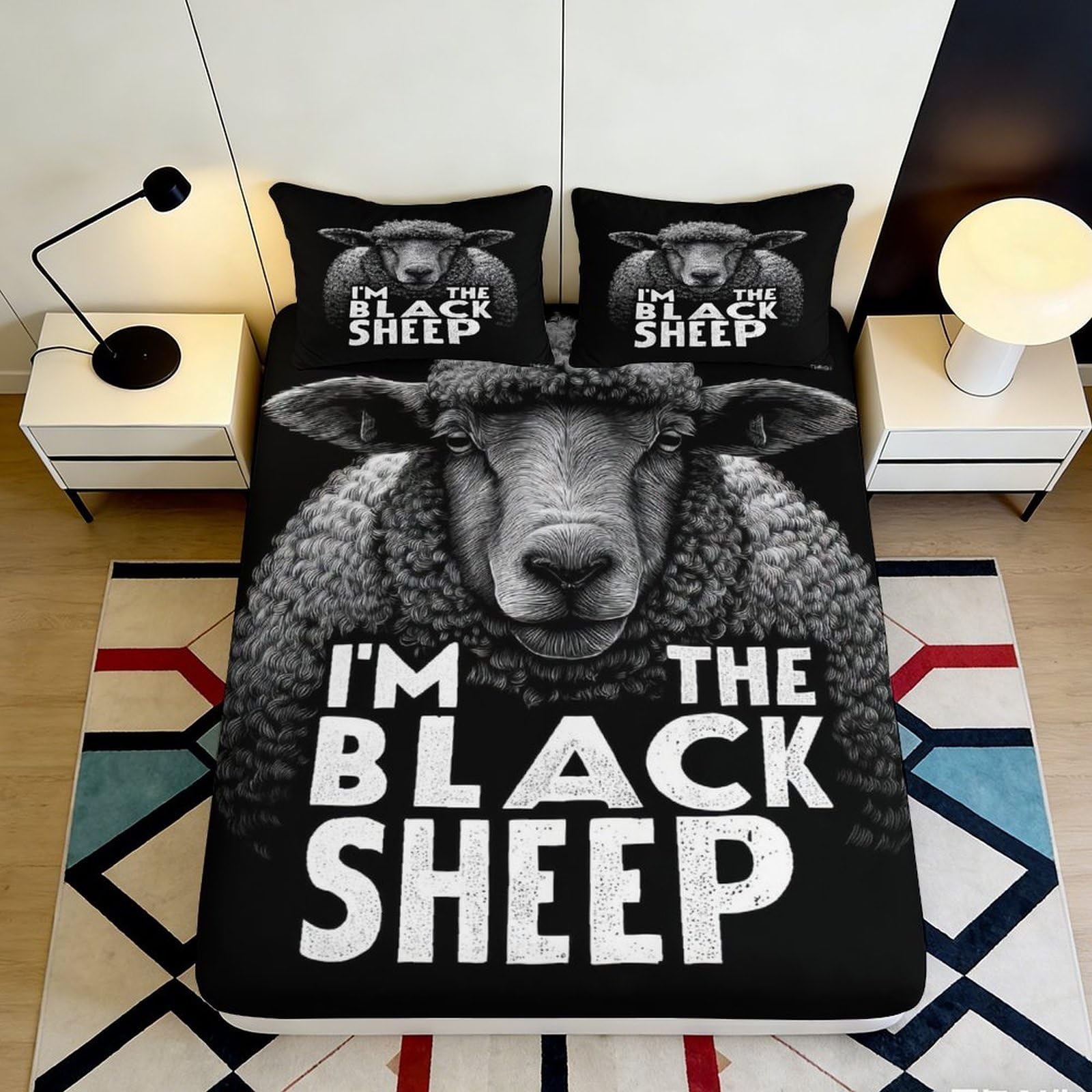 Jqzkxnhpbr Style-6 3D Printed Black Sheep Fitted Sheet Microfiber Soft Animal Pattern Bed Cover For Bedroom Dorm Mattress Protection Decor 90X200x25cm