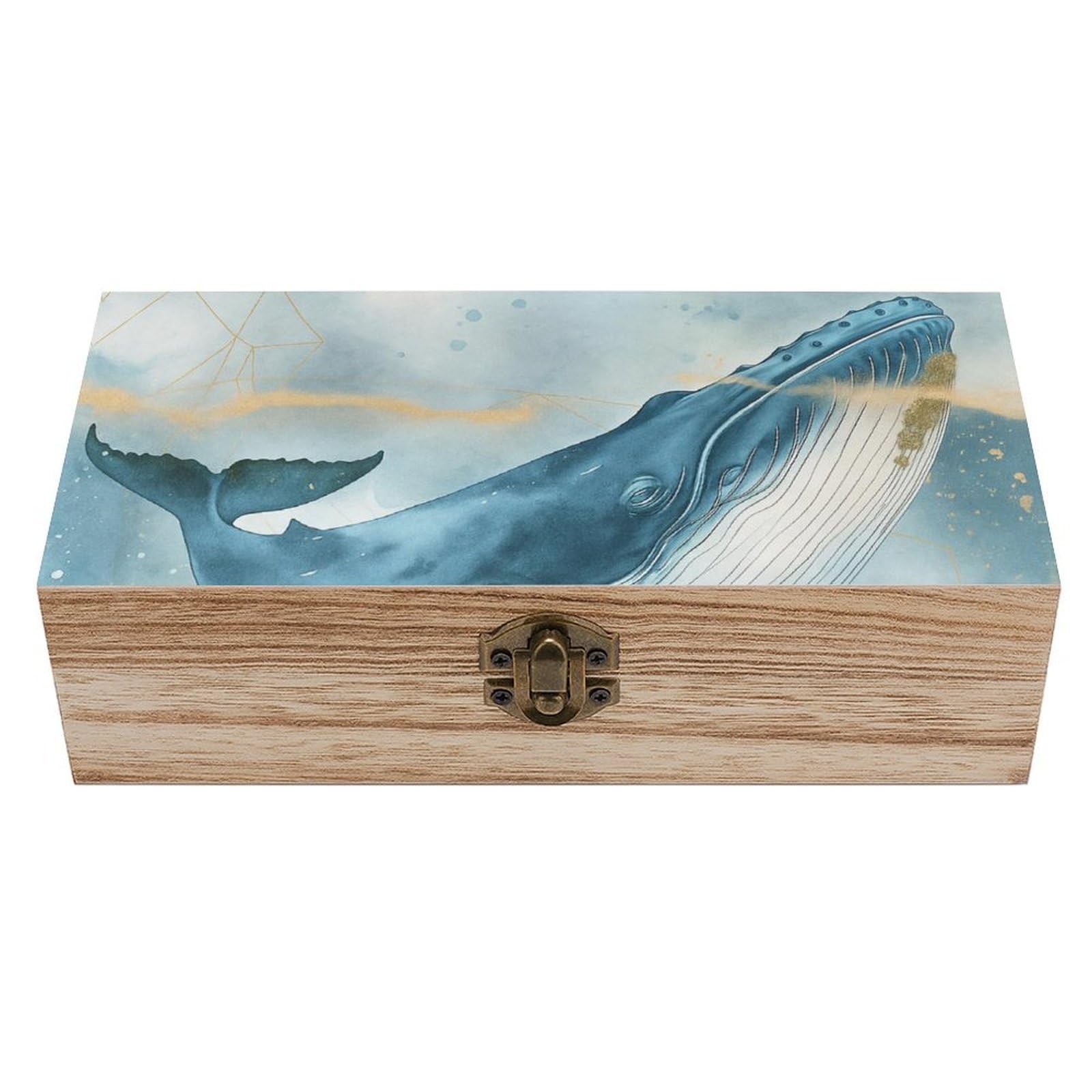 SMAZDFXX Watercolor Graceful Blue Whale Wooden Storage Box Multipurpose Decorative Box for Jewelry Photo Home Decor