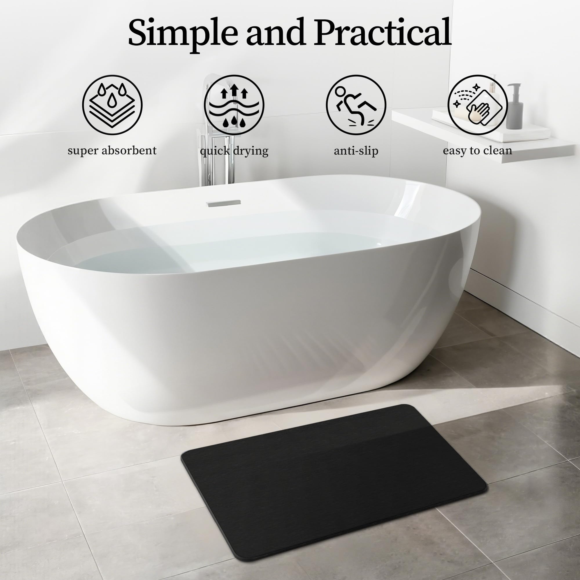 Amazon.com: THMINS Large Stone Bath Mat, 24''x16'' Non-Slip