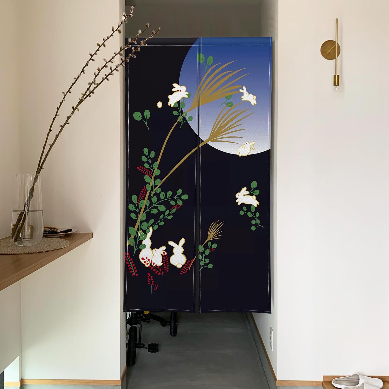 Amazon｜Qinunipoto 暖簾 可愛い 兎 十五夜 中秋節 月 のれん シンプル