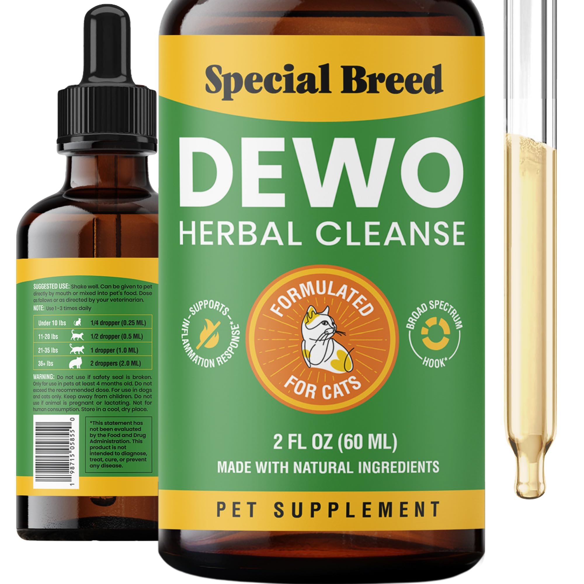 Natural Intestinal Defense for Cats, Herbal Cleanse with Wormwood, Black Walnut, Turmeric - NO Oregano - Digestive Support Promotes Gut Health & Flora Balance, Made in The USA, 2oz