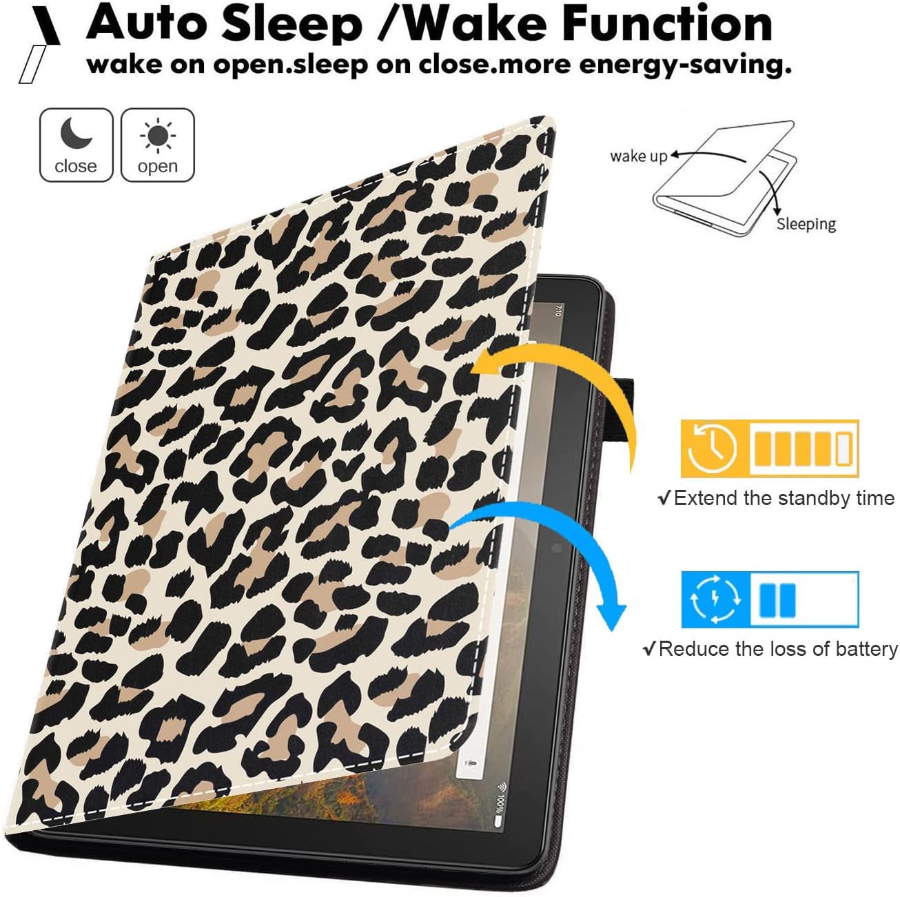 Case for Amazon Kindle Fire HD 10 & Fire HD 10 Plus Tablet (11th Generation, 2021 Release), Premium PU Leather Stand Cover with Smart Auto Wake, Leopard Print
