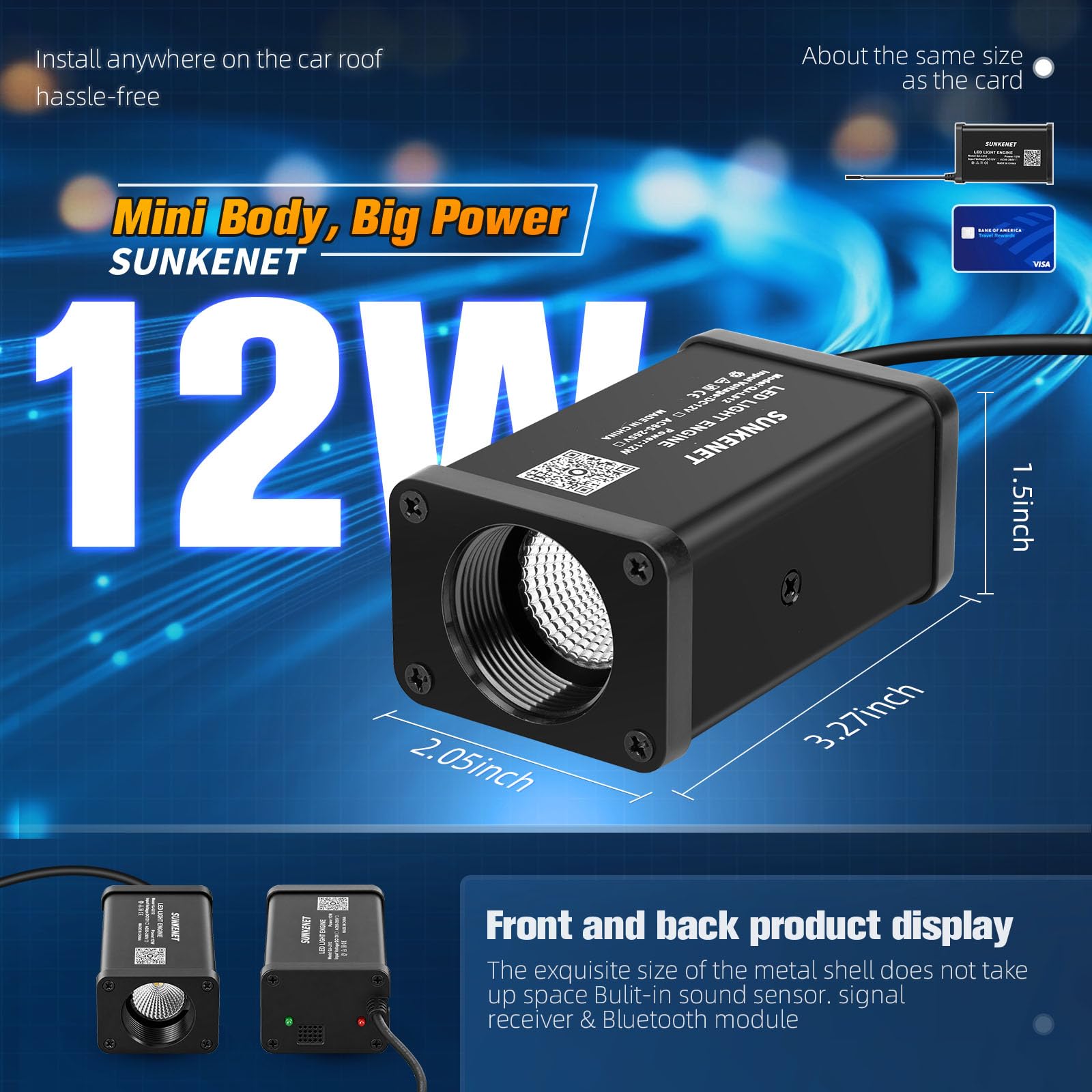 12W Mini Fibra óptica led, 650pcs*0.75mm*4m Luces de Fibra óptica para Techo de Coche y decoración del hogar, Luces estrelladas led con aplicación Bluetooth/Control Remoto/Modo de música