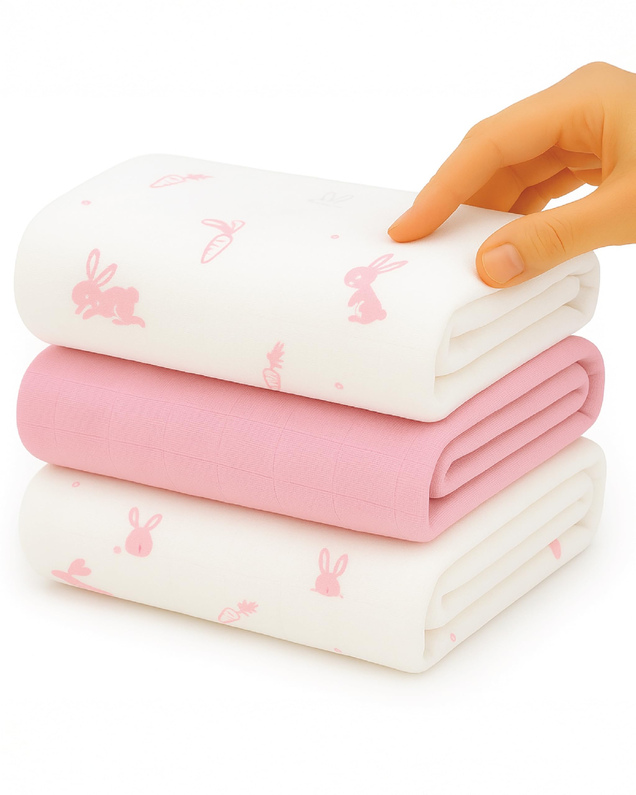Soft Touch 3 Pack Pink Deluxe Printed Muslin Squares 70 x 70 cm with Organza Gift Bag