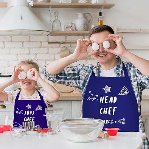 Miniatura 6 de Atdesk Delantales personalizados para padres e hijos, juego de delantales familiares a juego, delantal de cocina para mamá e hija, delantal de
