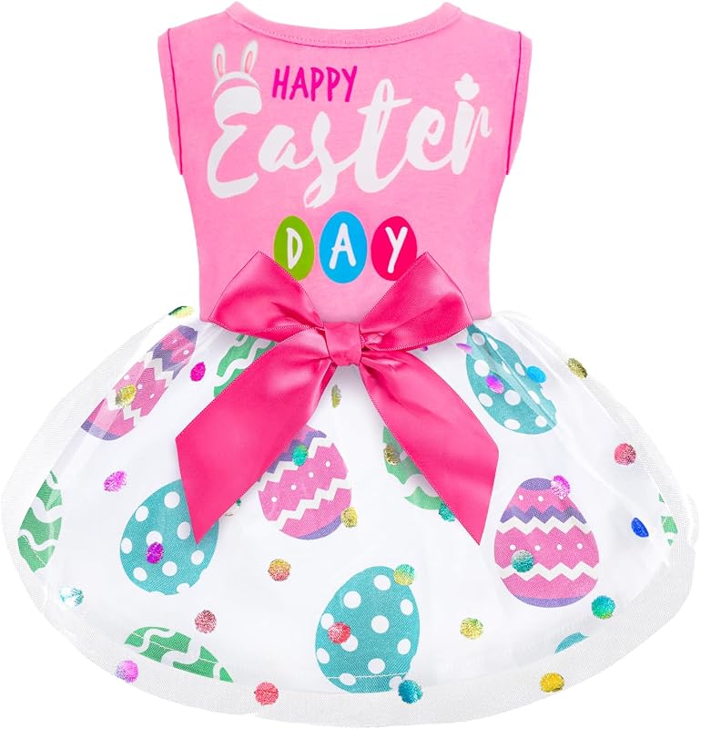 Vestido de Páscoa para Cães e Gatos com Tule Rosa e Laço BAOBICUTE GS-210102