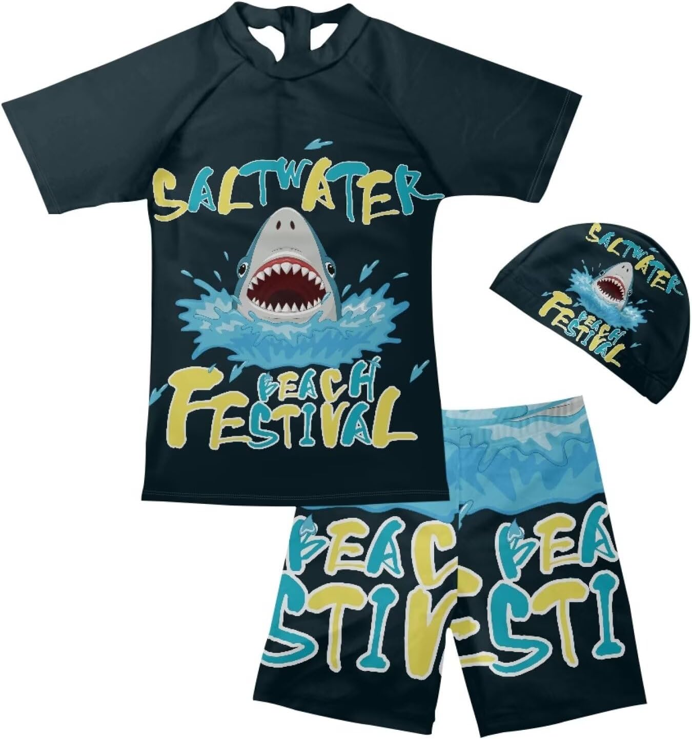 Boys Girls 3 Piece Swimsuit Summer Beach Rash Guard Swim Set Quick Dry Swimwear Bathing Suits Kids 5-14