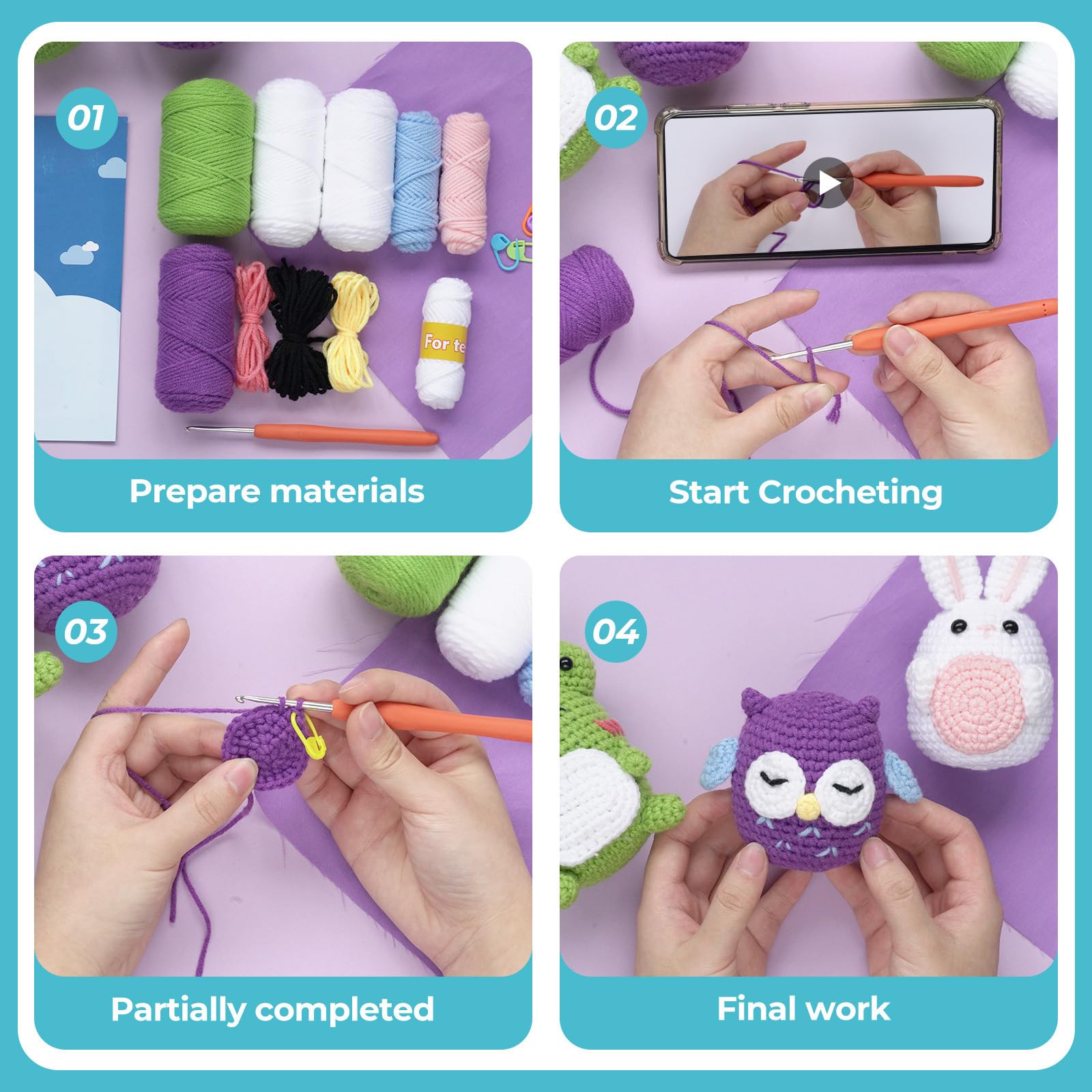 RoseFlower Kit uncinetto principianti, Crochet kit per principianti all'uncinetto con tutorial video passo passo, uncinetto set di animali fai da te per bambini e adulti, Regali per Chi fa Uncinetto