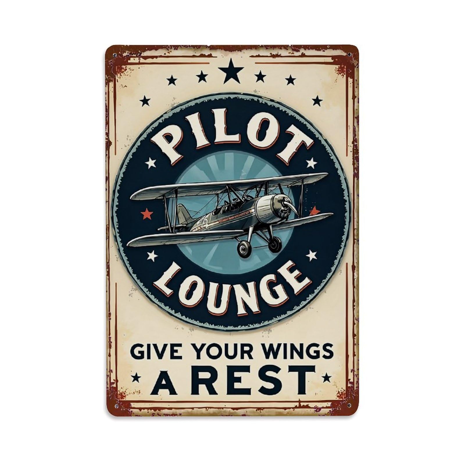 Jdyaojiesheng Vintage Pilot Lounge Airplane Sign Tin Sign Retro Metal Wall Decor Metal Poster, Home Bar Garage Farmhouse Cafe Wall Art Decoration 8X12inches