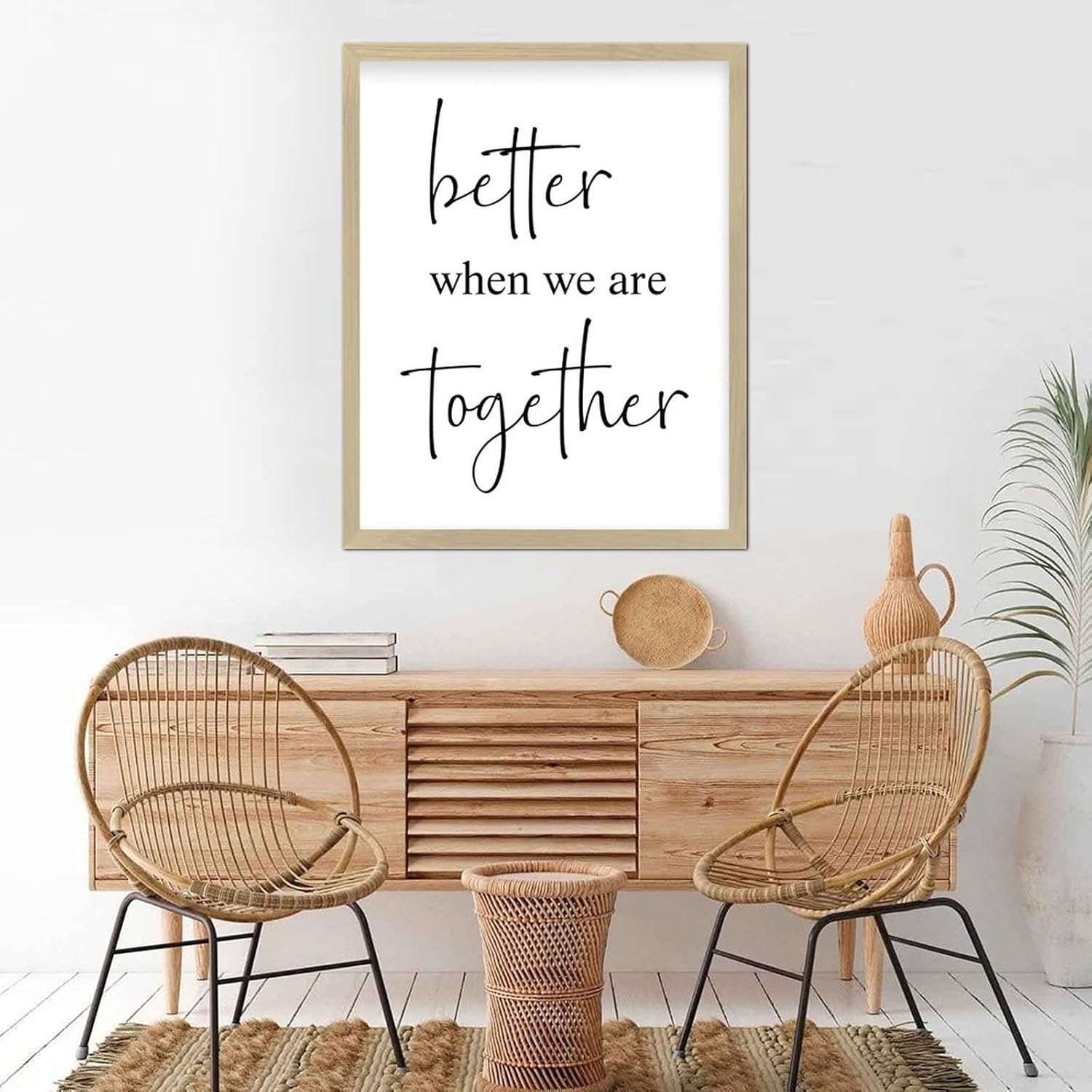 Rustic Chic Style Framed Wood Sign with Classic Quotes Better when We Are Together Frame Wooden Plaque for Washroom Farmhouse Porch Wall Decor 16x20inch