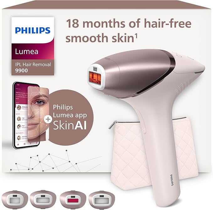 Philips Lumea Serie 9900, depiladora IPL con Inteligencia Artificial, tratamiento personalizado, 4 accesorios para el cuerpo, la cara, la zona del bikini y las axilas, con cable y sin cable, BRI951/00