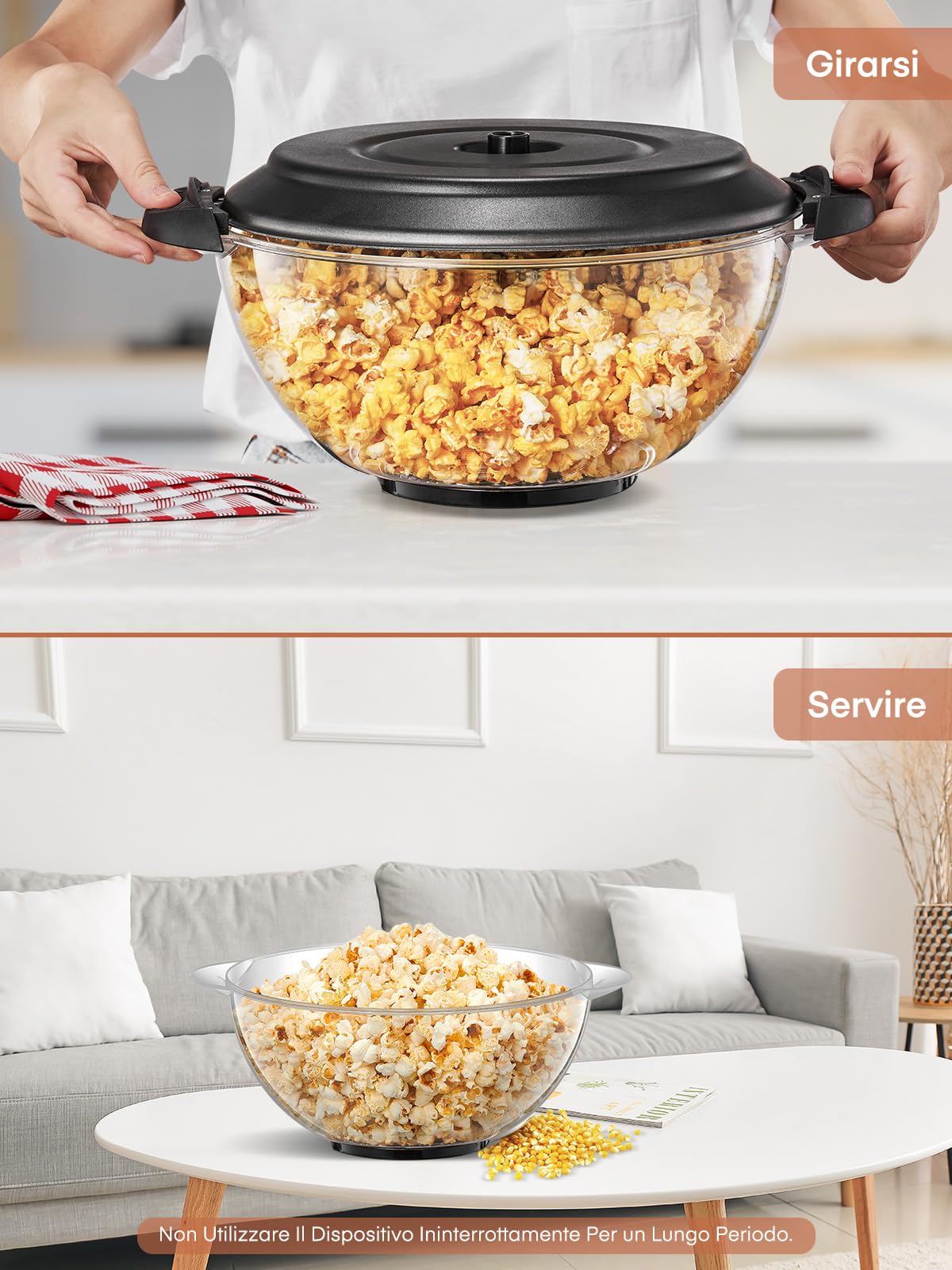 HOUSNAT Macchina Popcorn, 5.5L / 180g, Macchina per Popcorn Aggiornata 800W per la Casa, Olio Caldo con Rivestimento Antiaderente e Superficie Riscaldante Rimovibile, Silenziosa e Veloce, Due Misurini