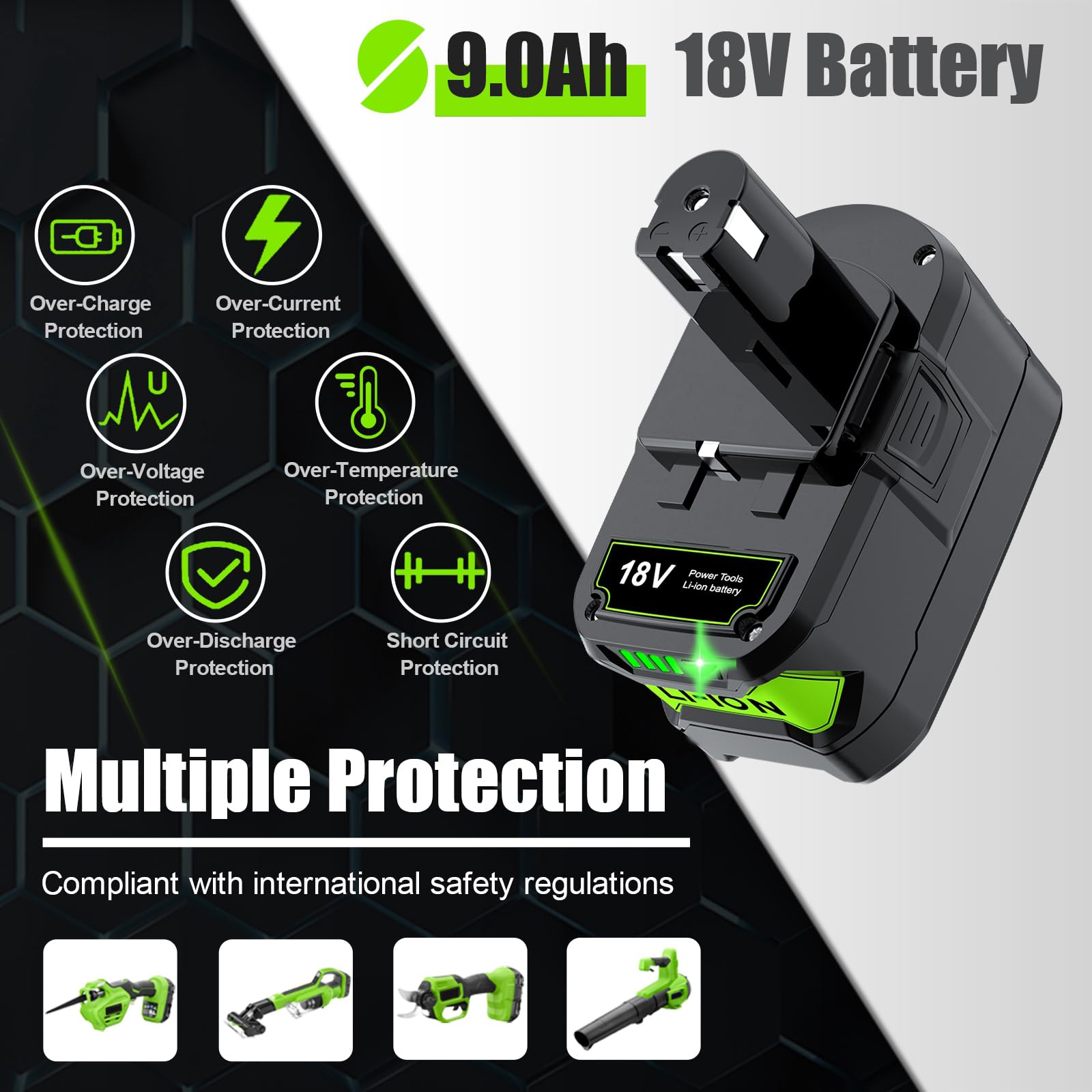 Bonadget Akumulator litowo-jonowy 9,0 Ah 18 V do Ryobi One Plus P102 P108 P189 P190 P197 P100 P107 do Ryobi Bezprzewodowy akumulator 18V
