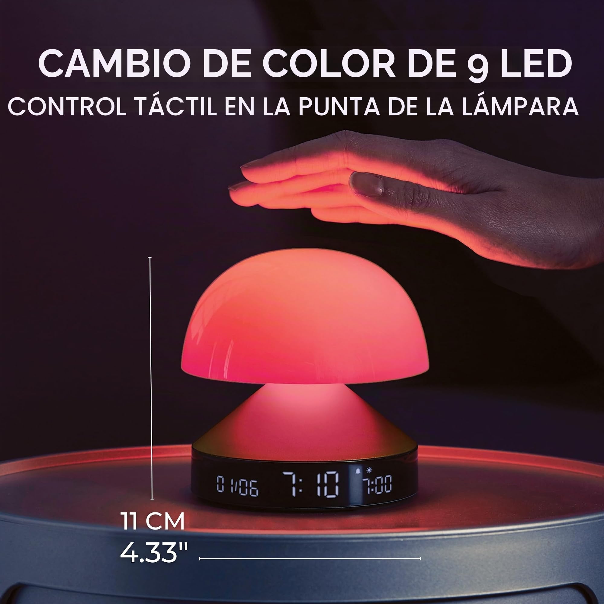 Lexon Mina Sunrise Despertador Luminoso de mañana, simulador de Amanecer y anochecer, 5 Sonidos Naturales, lámpara de Noche LED, luz Nocturna y Terapia de luz - Metal Oscuro