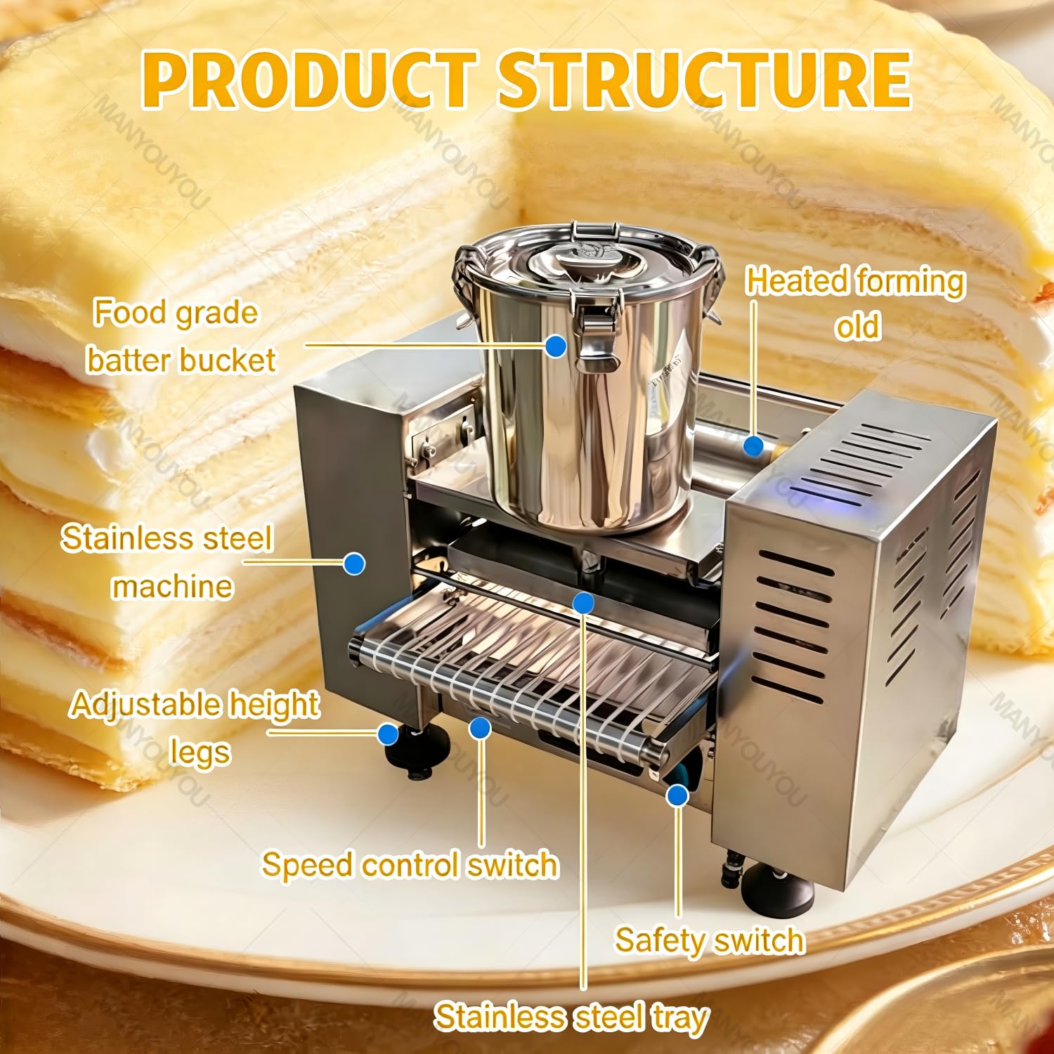 Máquina para Hacer Crepes, Crepera Eléctrica Y Plancha De Cocina, 100 a 350 Unidades por Hora, Espesor De 0,4 a 1,2 Mm, Diámetro De La Crepe De 15 a 23 Cm, Velocidad De Cocción Ajustable 8in